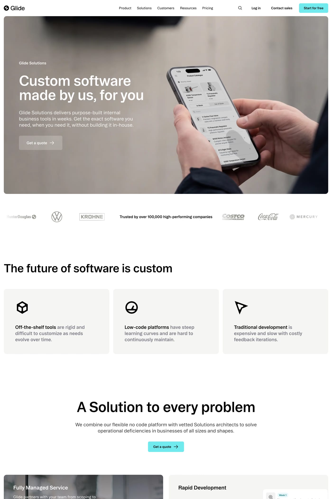 Glide — screenshot of the features page