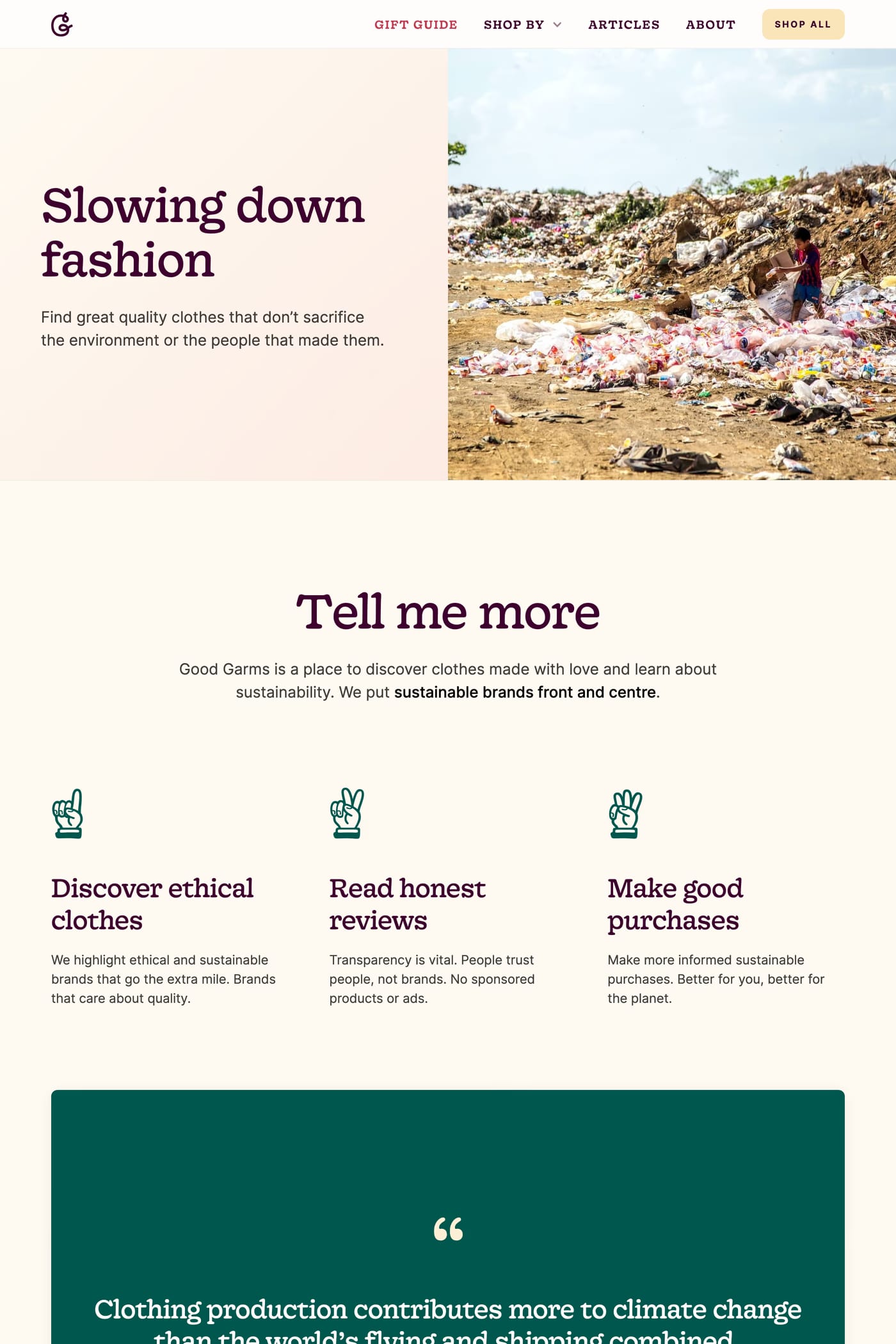 Good Garms — screenshot of the about page