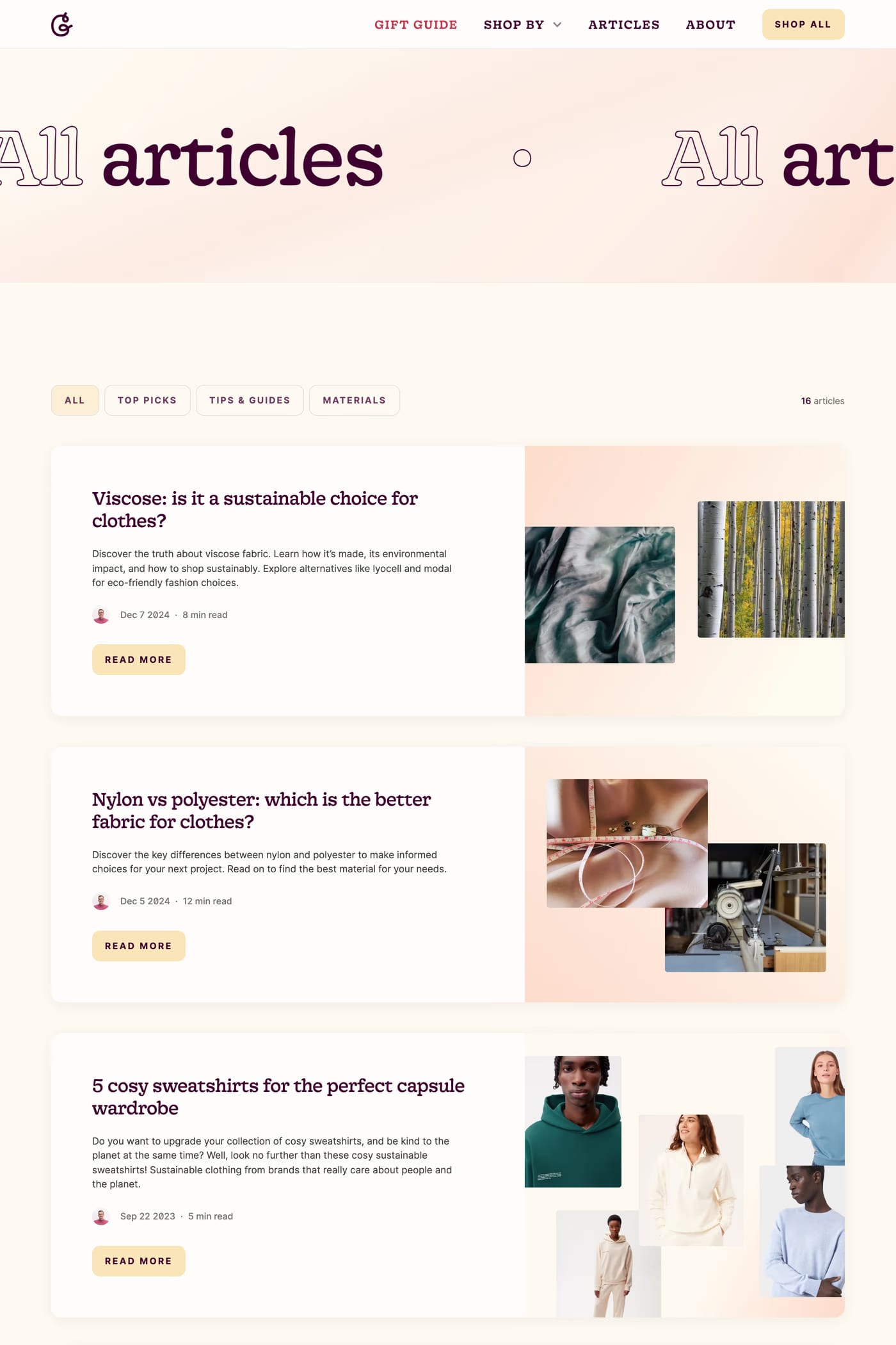 Good Garms — screenshot of the blog page