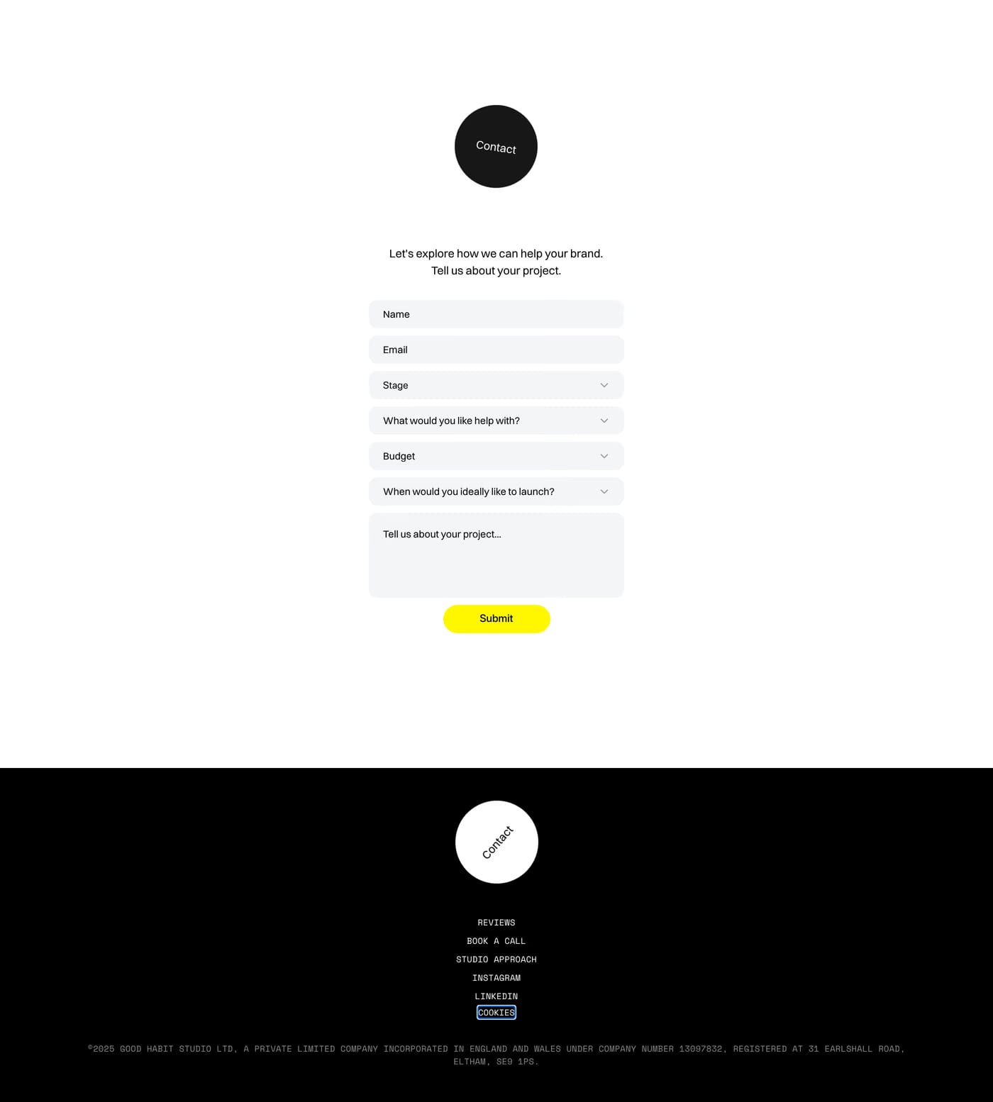 Good Habit — screenshot of the contact page