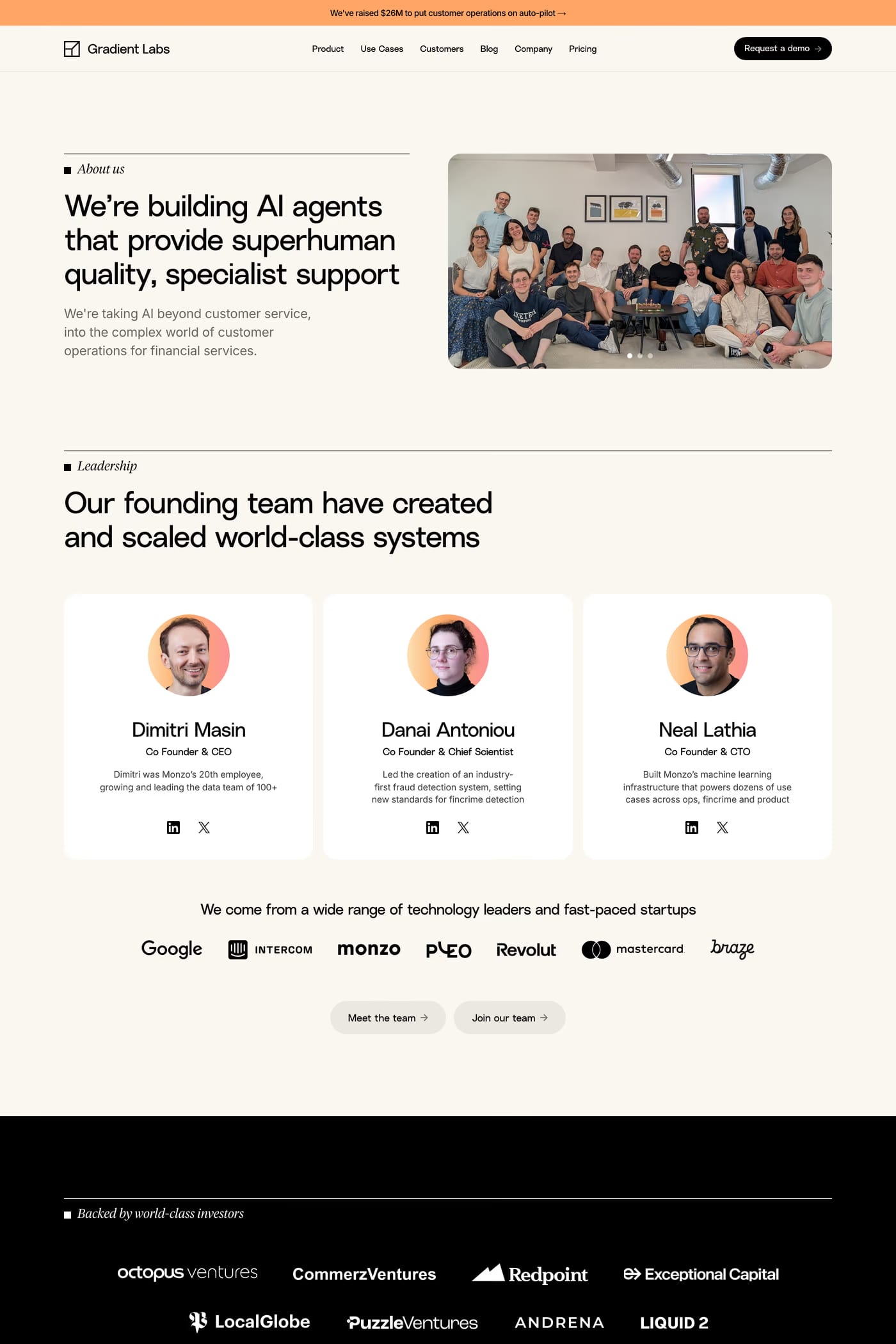 Gradient Labs — screenshot of the about page
