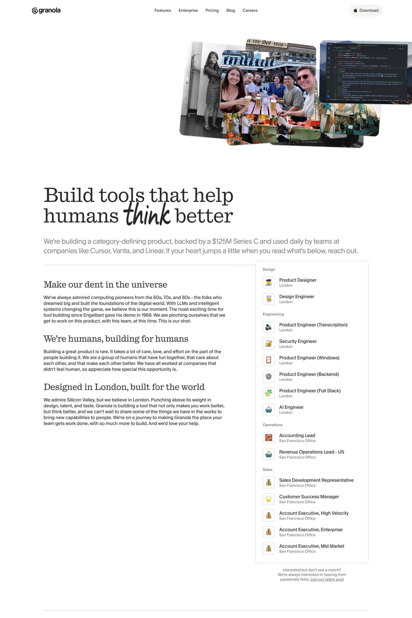 Granola careers page