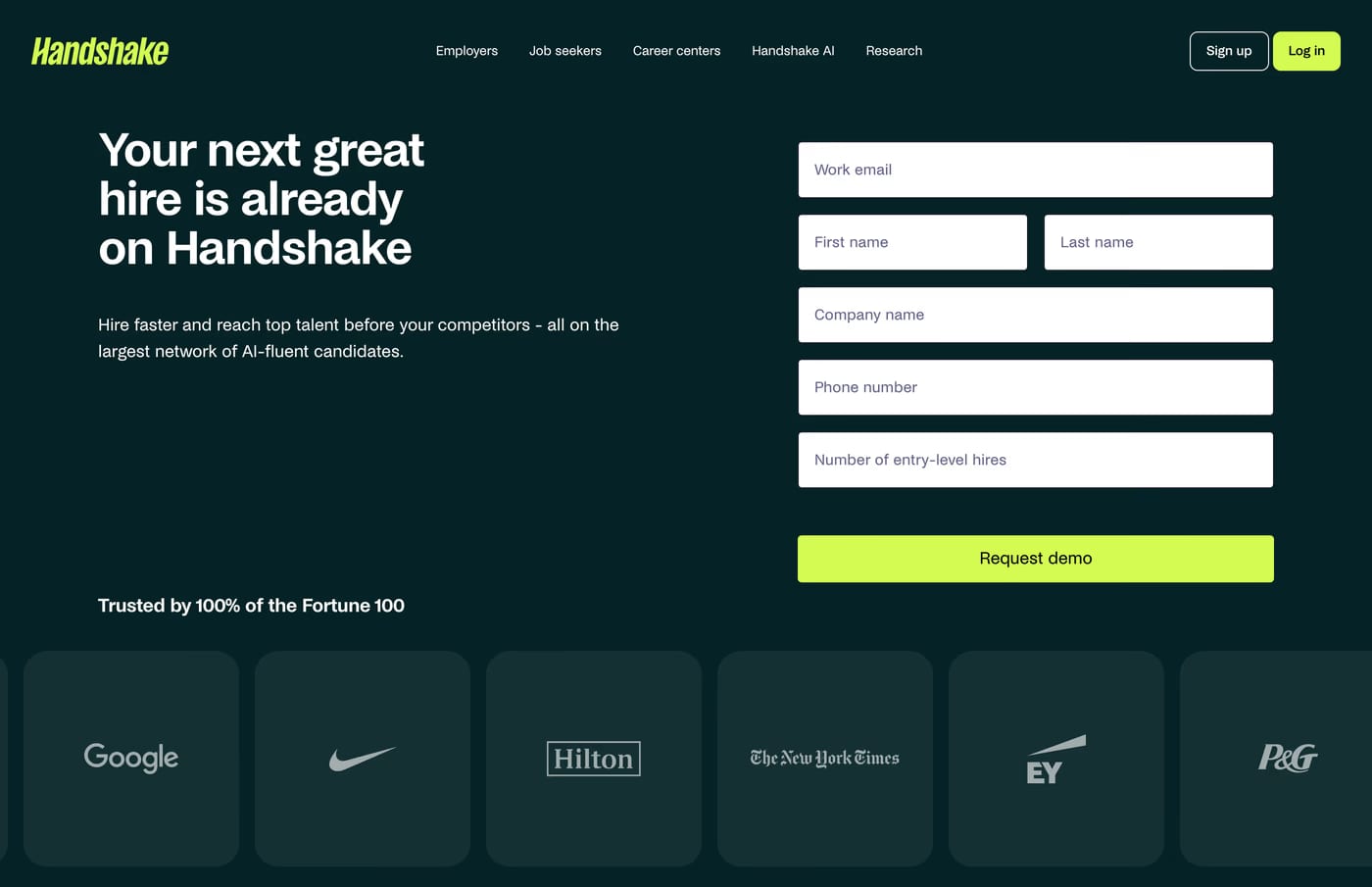 Handshake — screenshot of the contact page