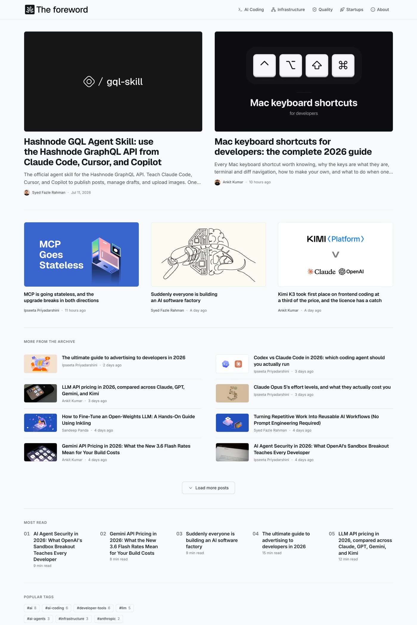 Hashnode — screenshot of the blog page