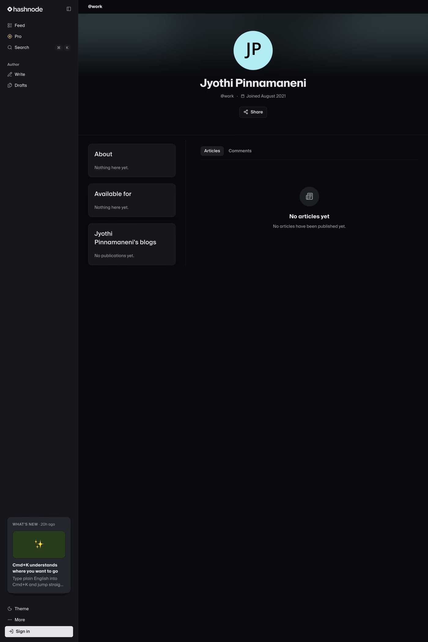 Hashnode — screenshot of the work page