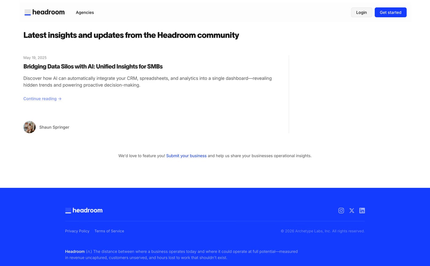 Headroom — screenshot of the blog page