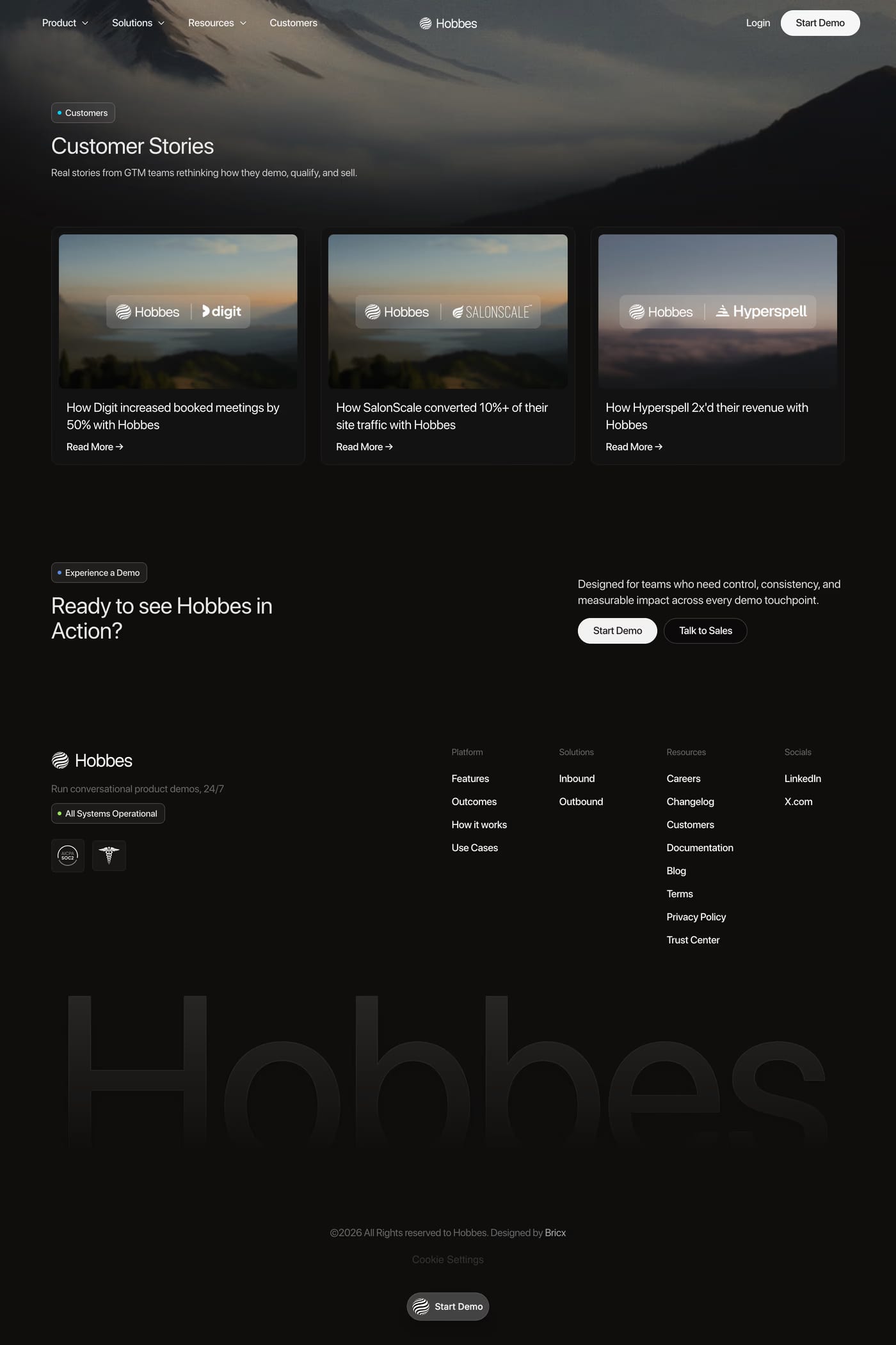 Hobbes — screenshot of the case studies page