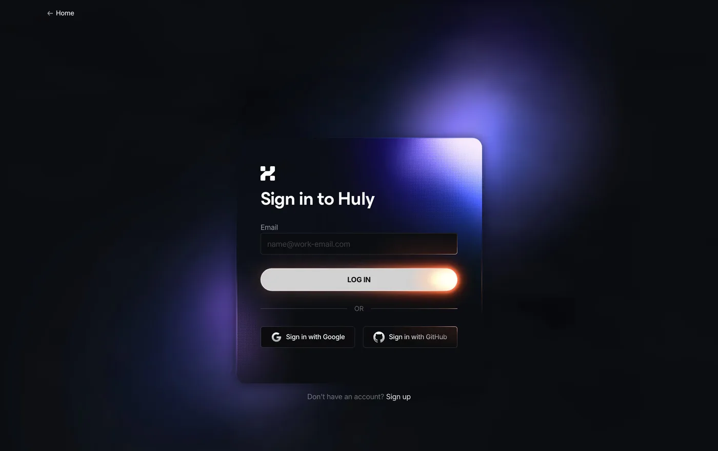 Huly — screenshot of the login page