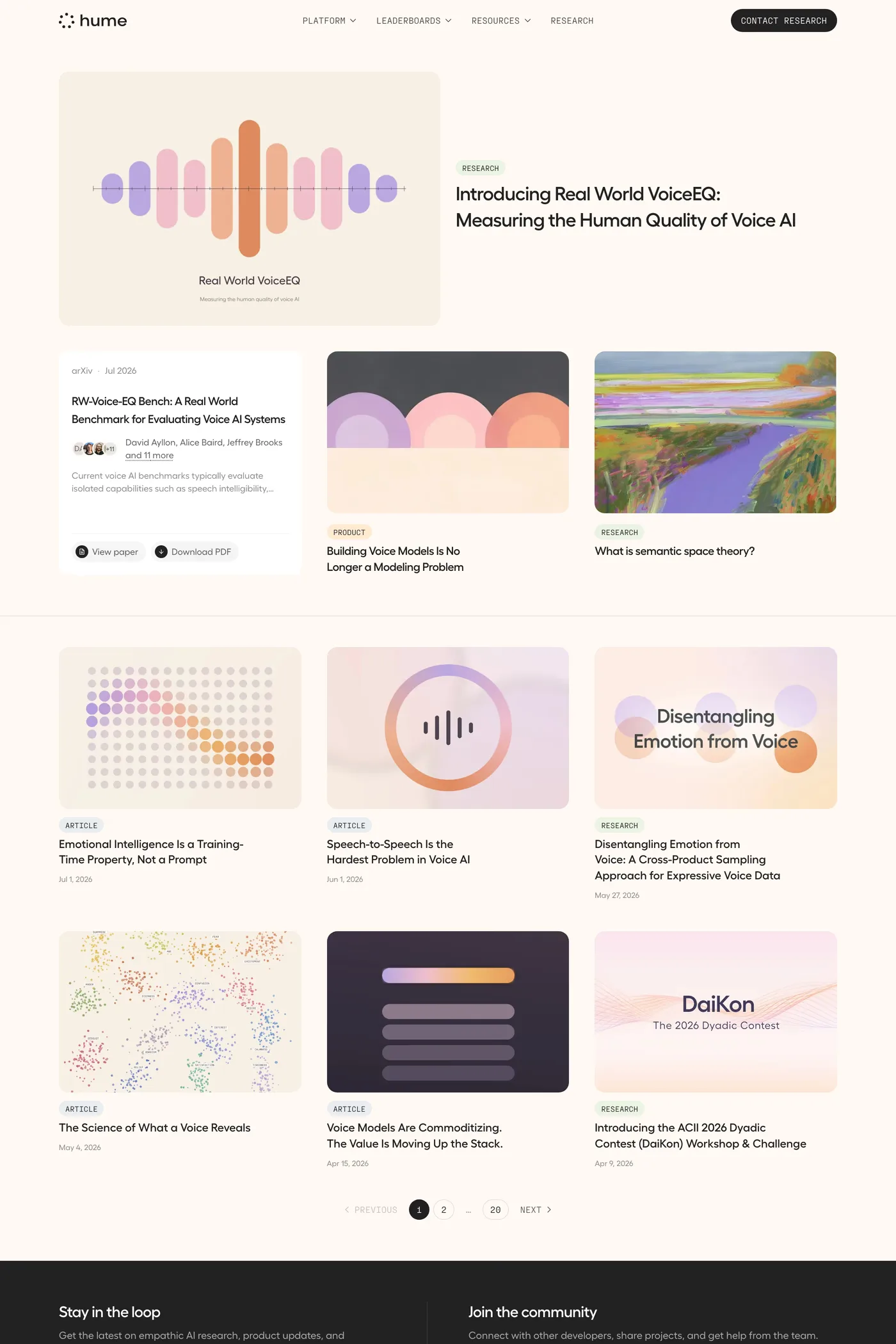 Hume AI — screenshot of the blog page