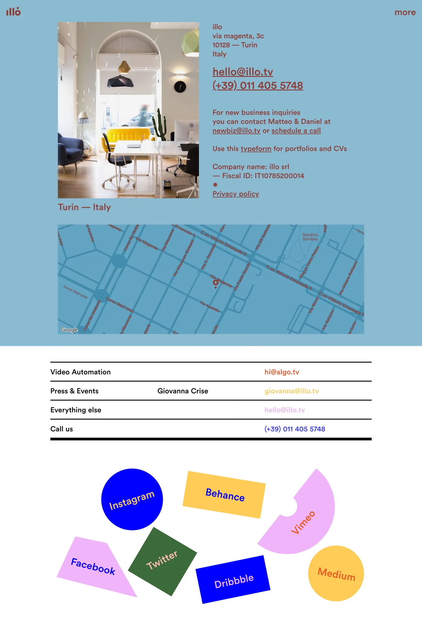 Illo — screenshot of the contact page
