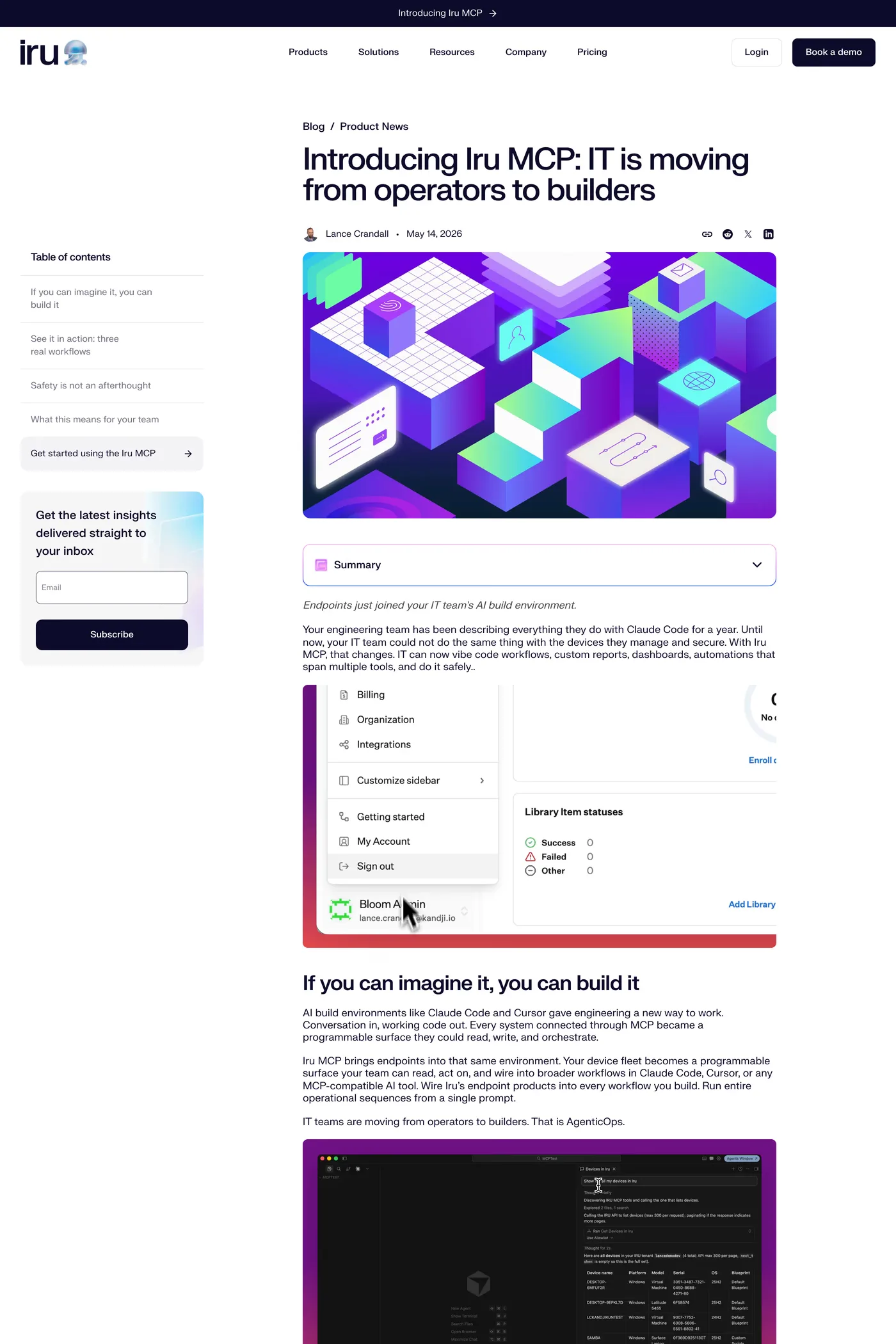 Iru — screenshot of the blog page