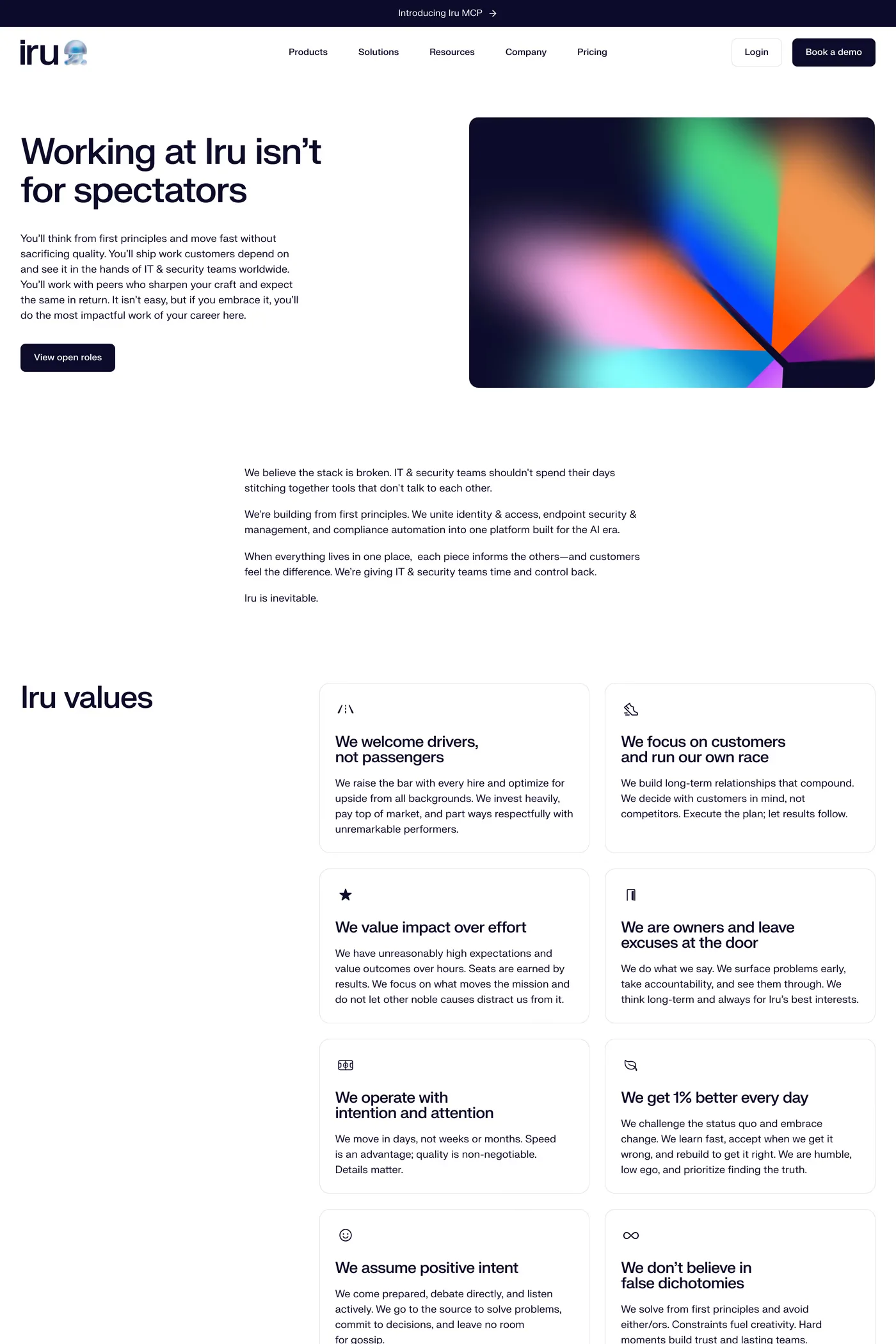 Iru — screenshot of the careers page