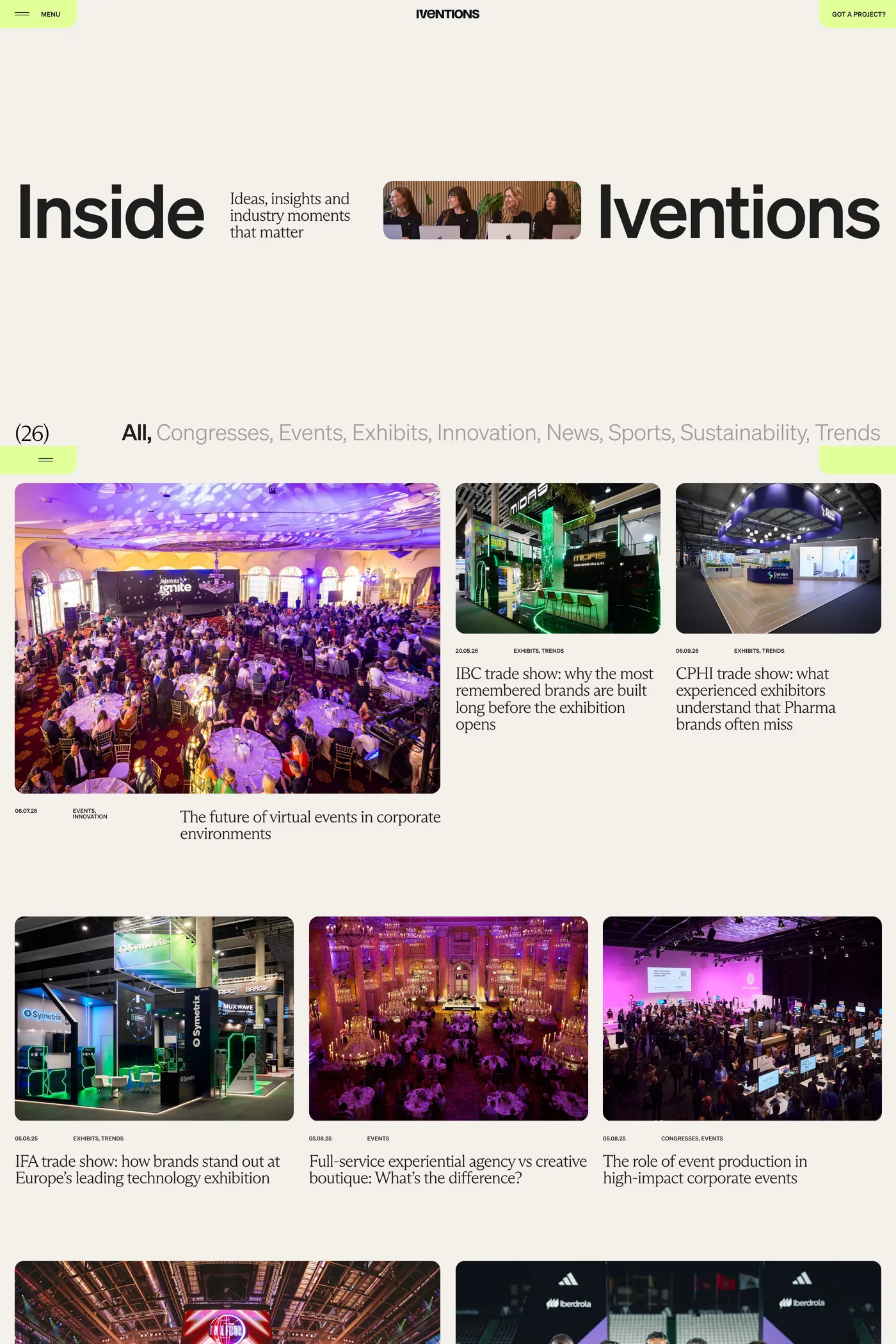 Iventions — screenshot of the blog page