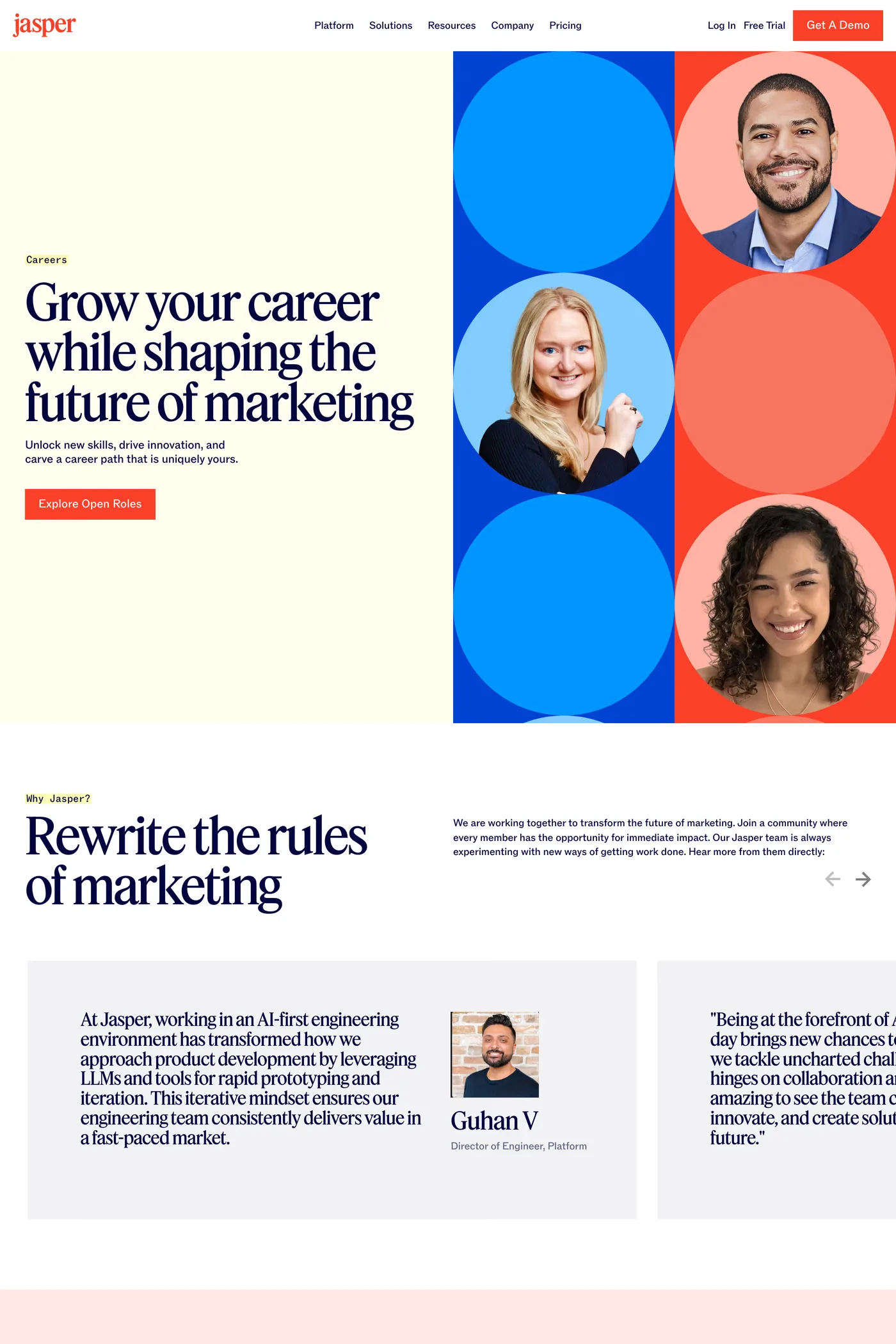 Jasper — screenshot of the careers page