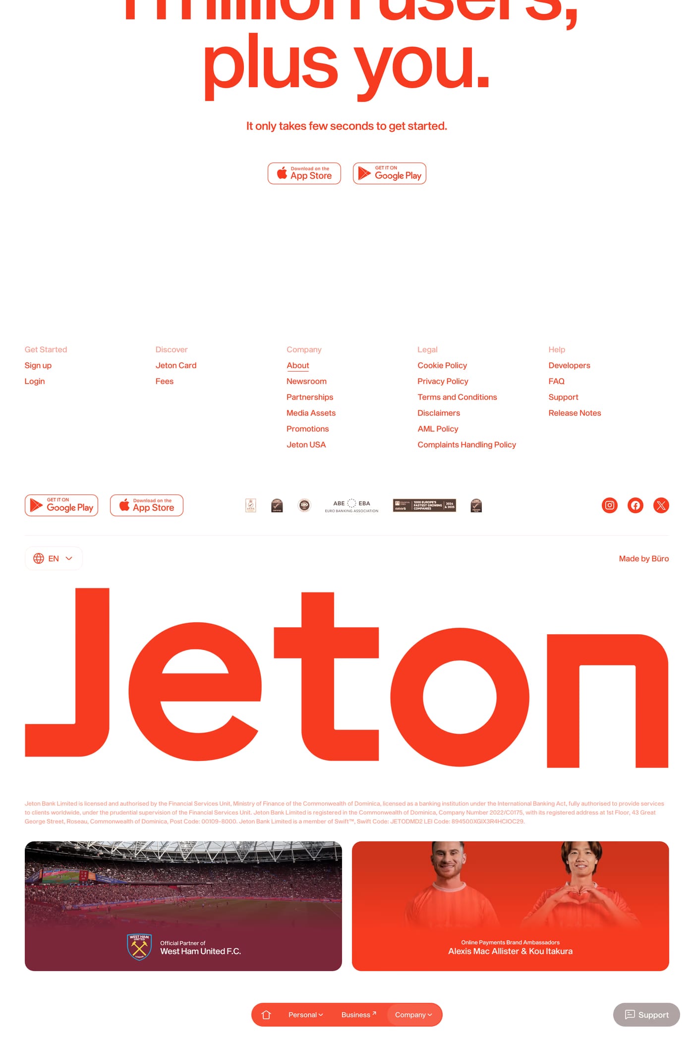 Jeton — screenshot of the about page