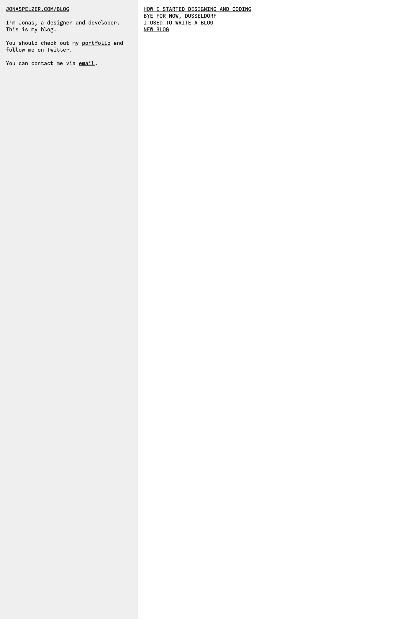 Jonas Pelzer — screenshot of the blog page