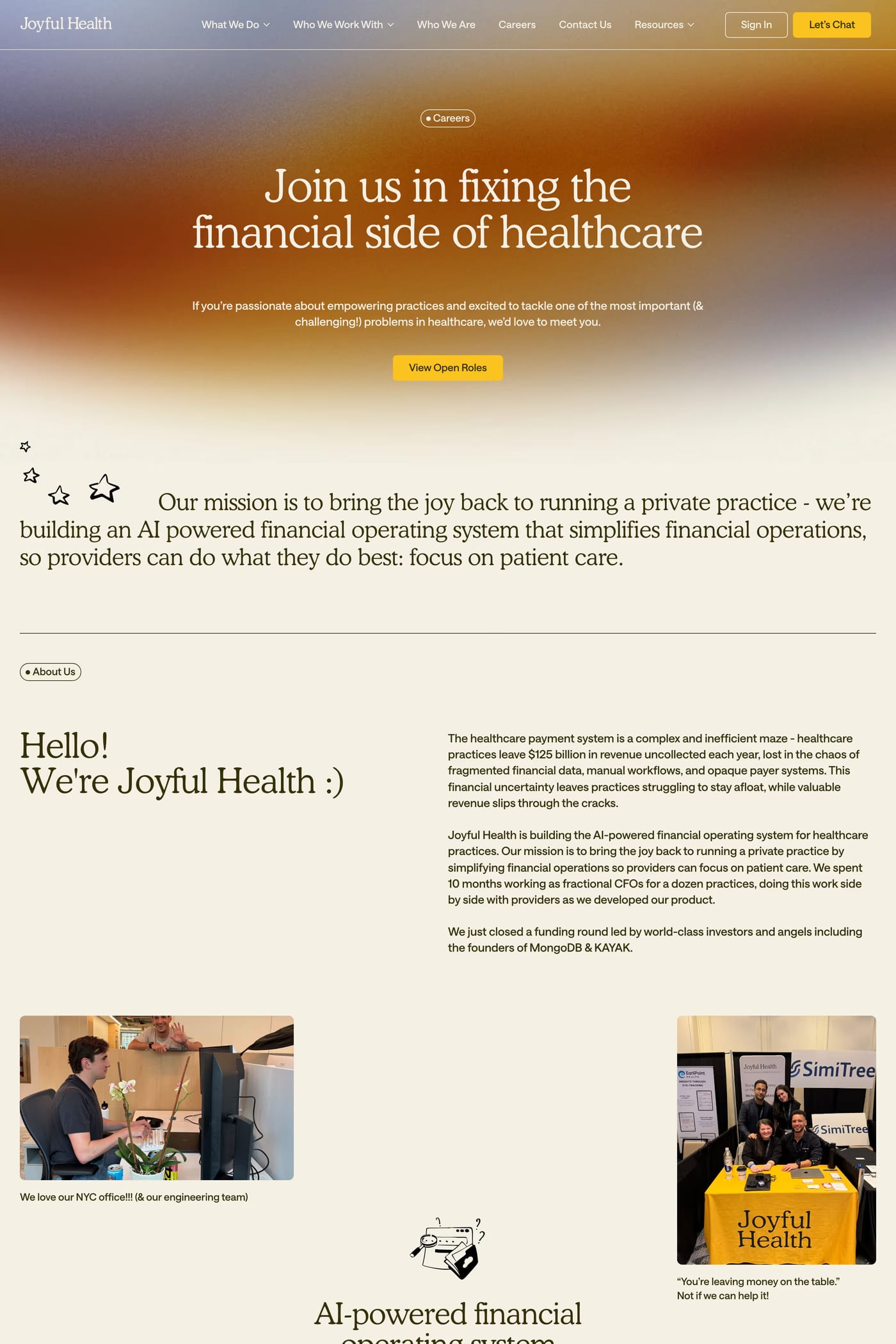 Joyful Health — screenshot of the careers page