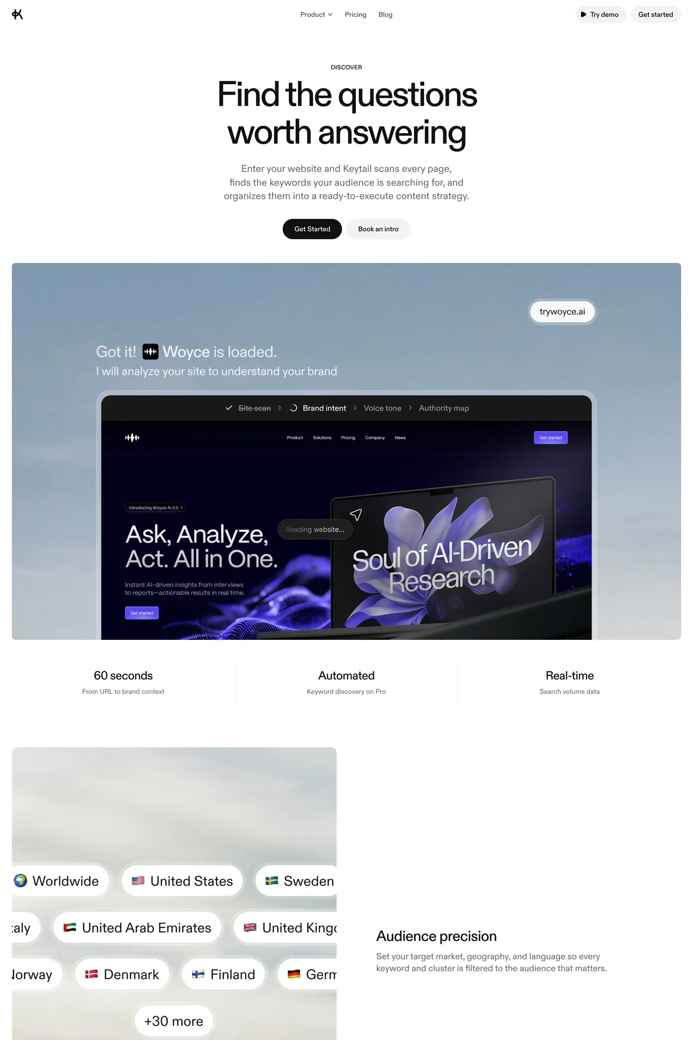 Keytail — screenshot of the features page