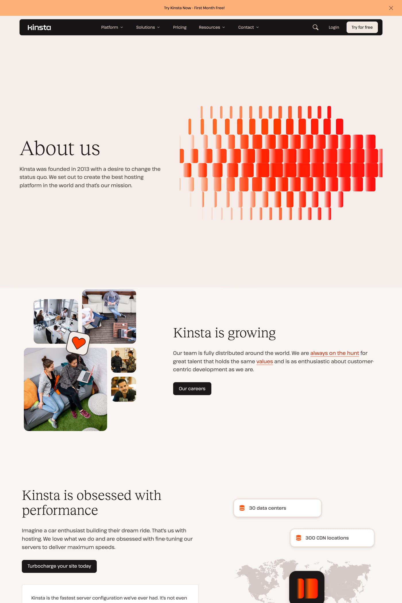 Kinsta — screenshot of the about page