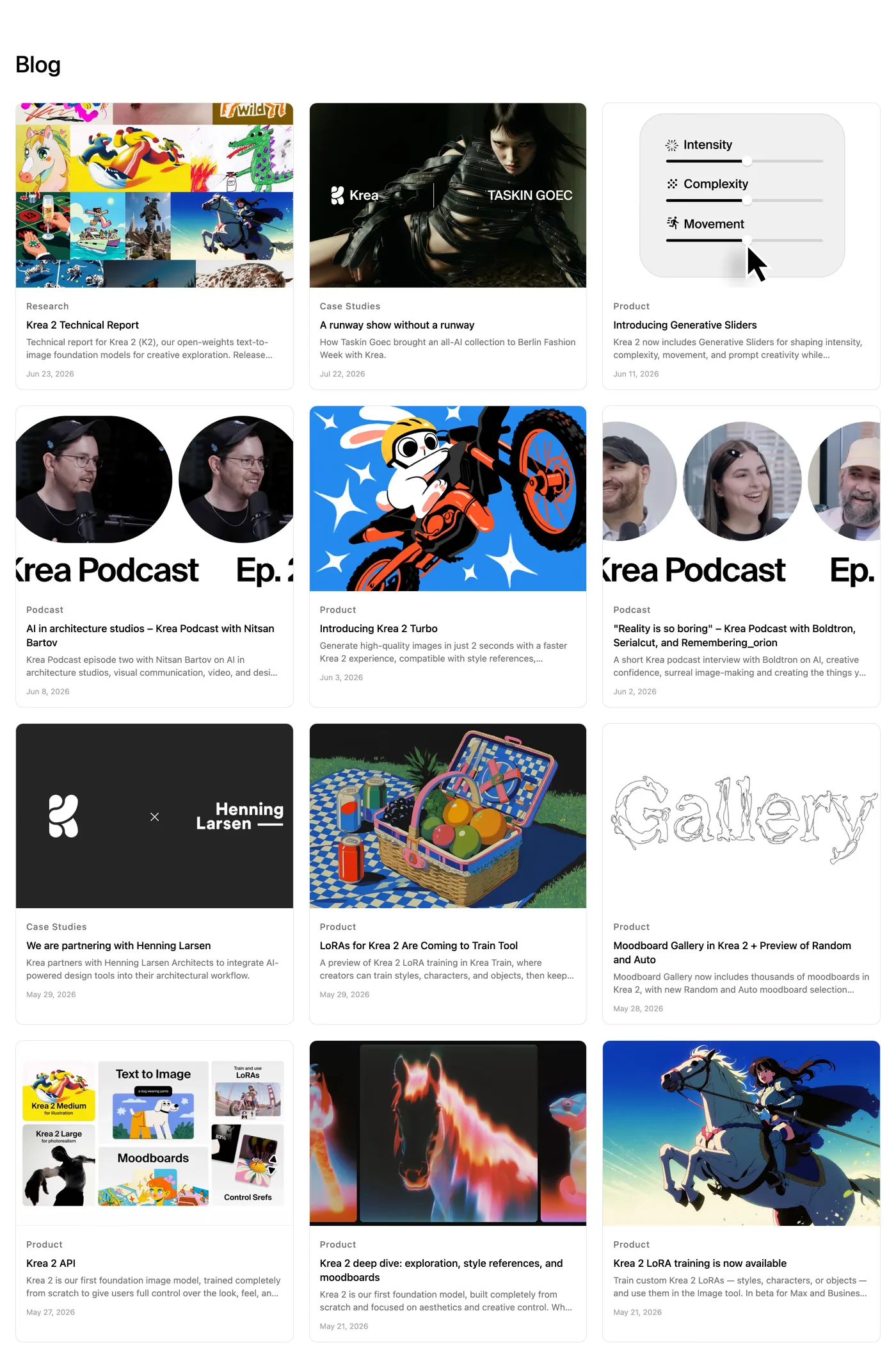 Krea — screenshot of the changelog page