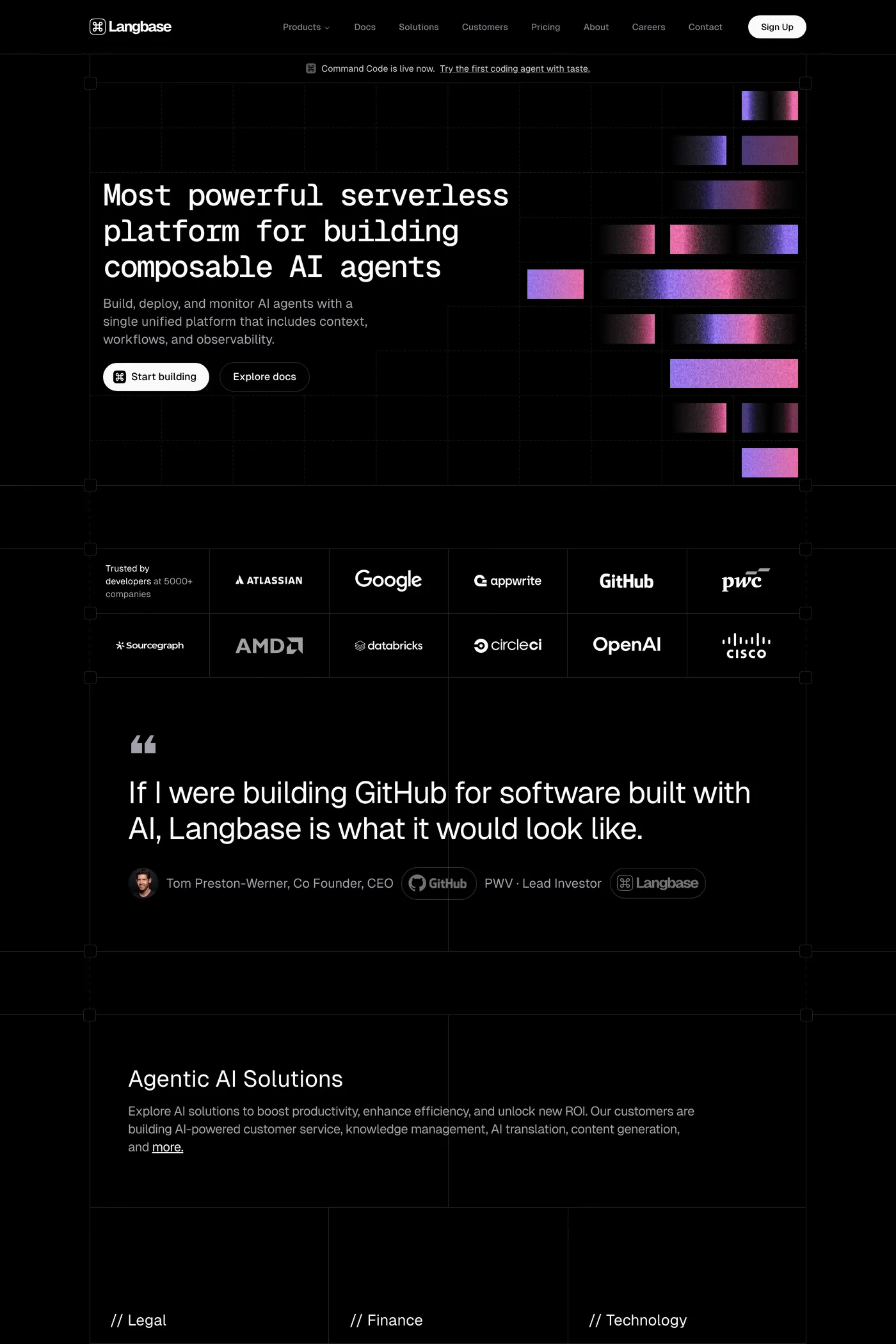 Langbase — screenshot of the features page