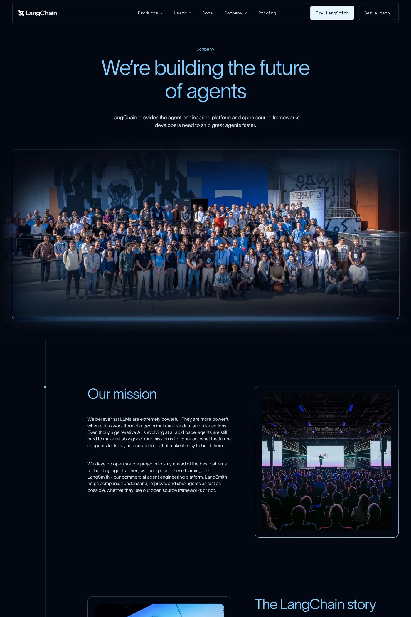LangChain — screenshot of the about page