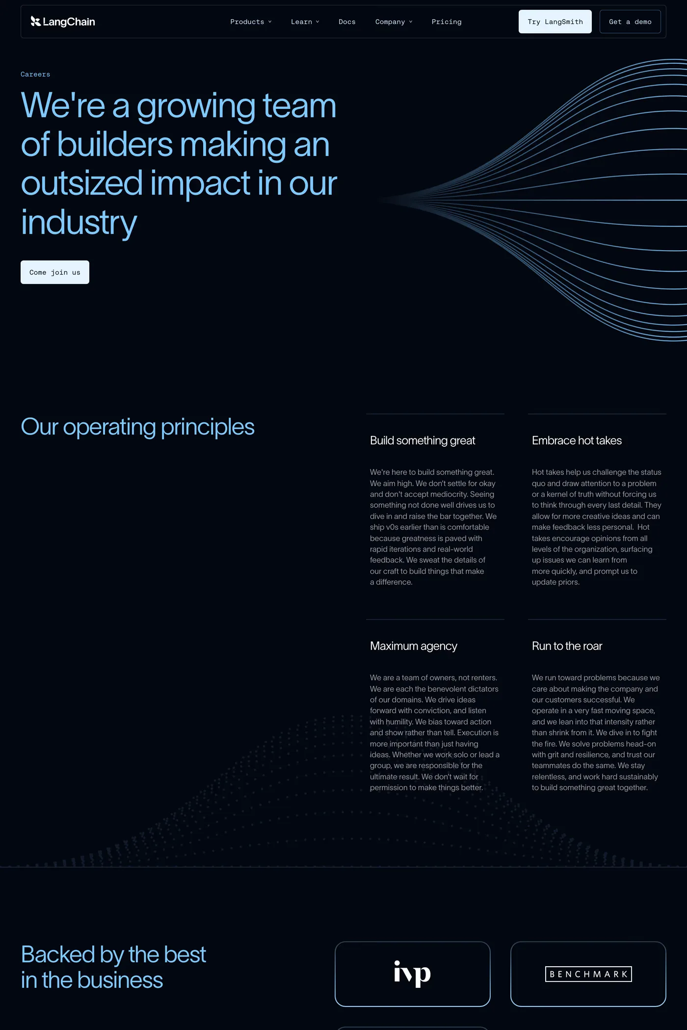 LangChain — screenshot of the careers page