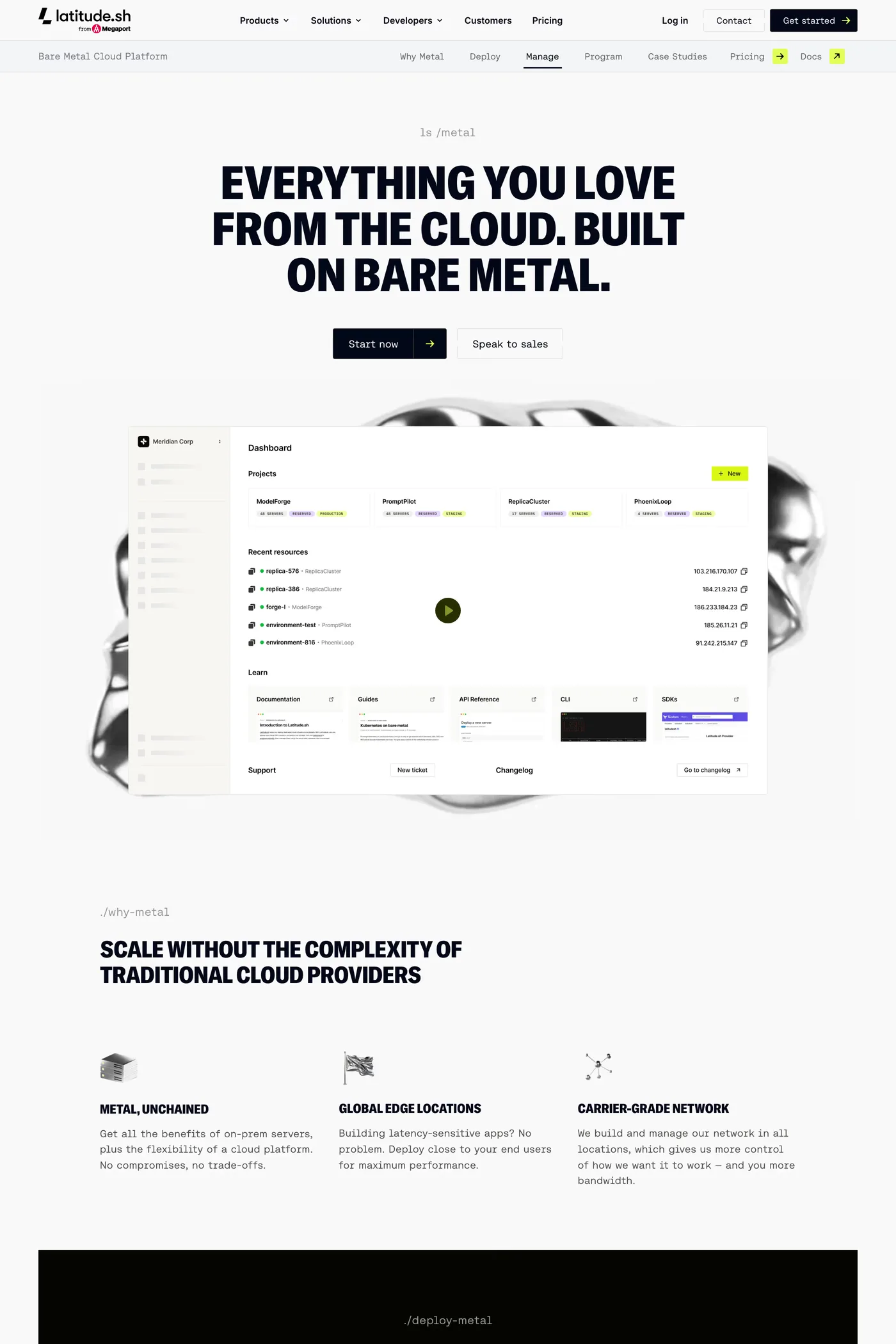 Latitude.sh — screenshot of the features page