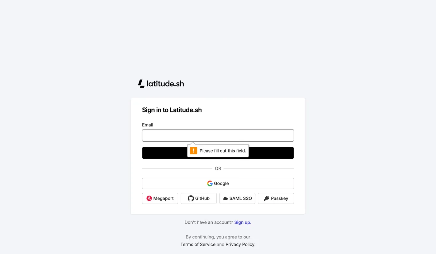 Latitude.sh — screenshot of the login page