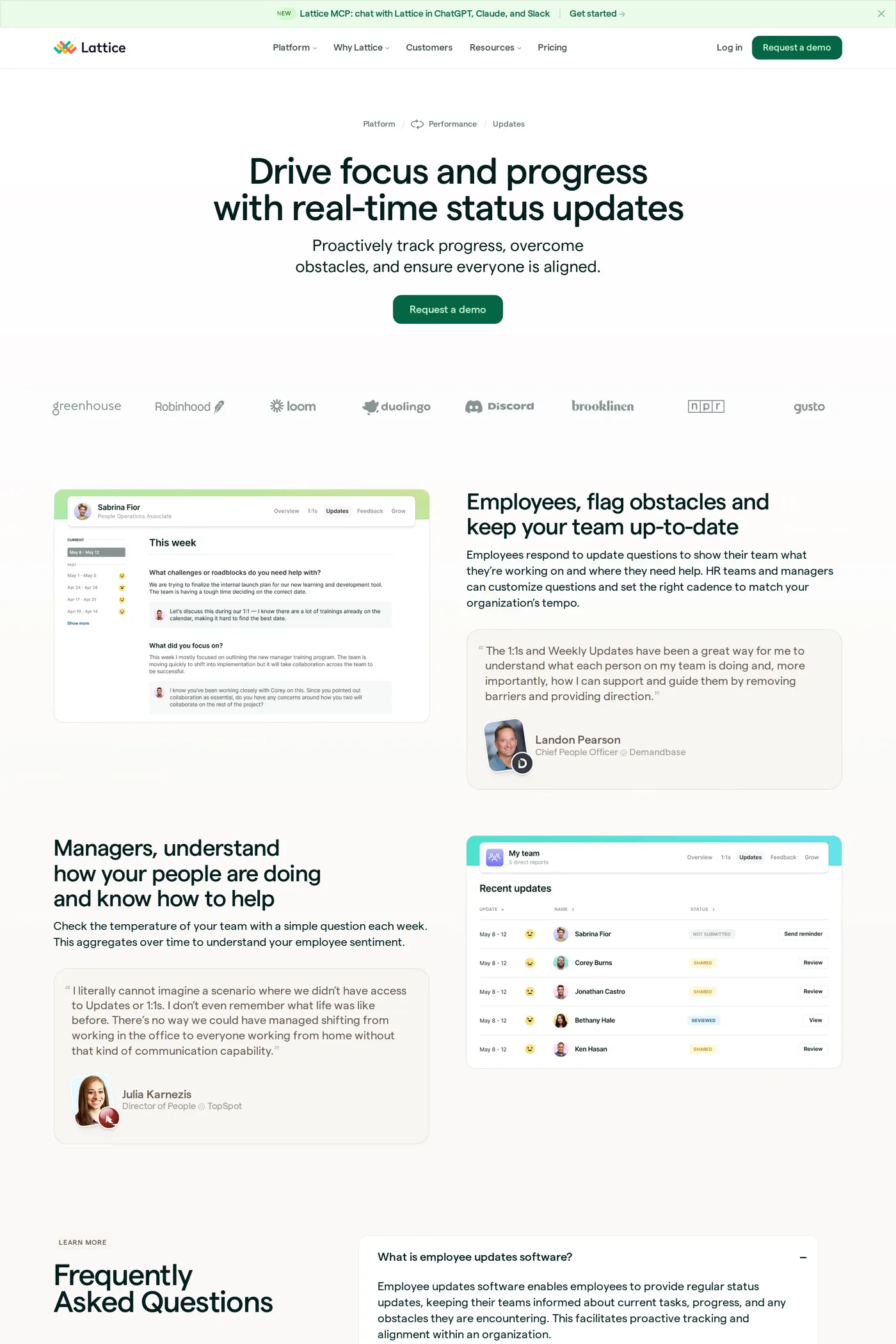 Lattice — screenshot of the features page