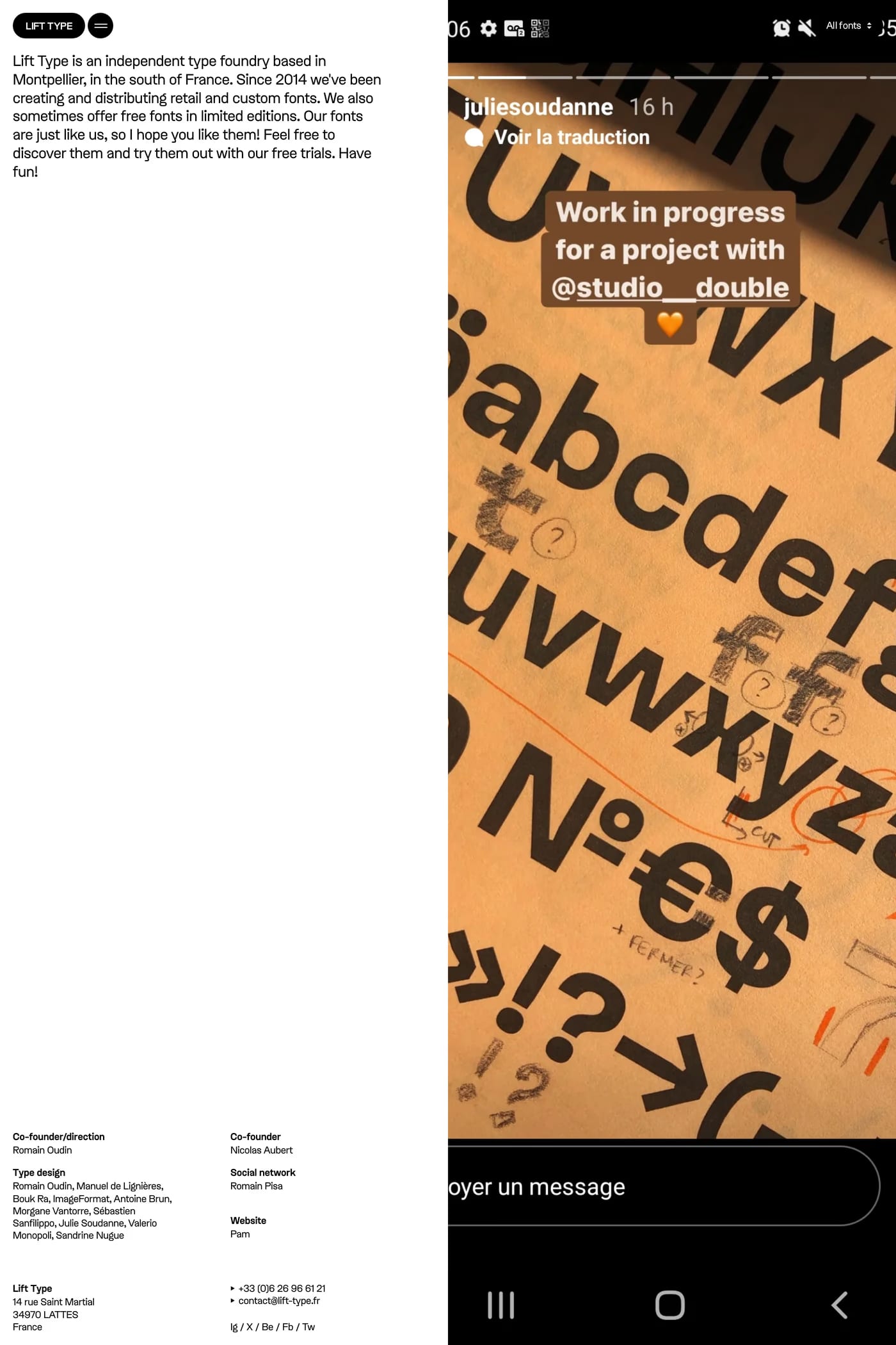 Lift Type — screenshot of the about page