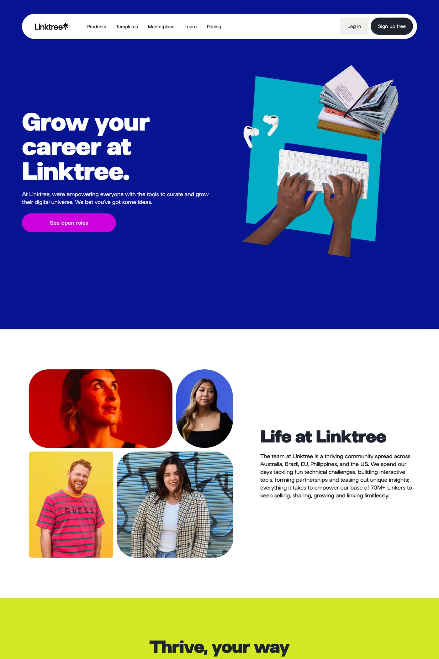 Linktree — screenshot of the careers page