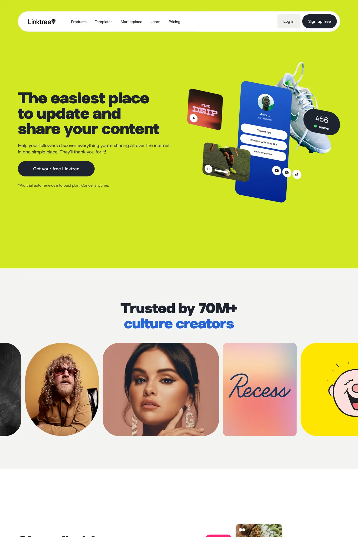 Linktree — screenshot of the features page