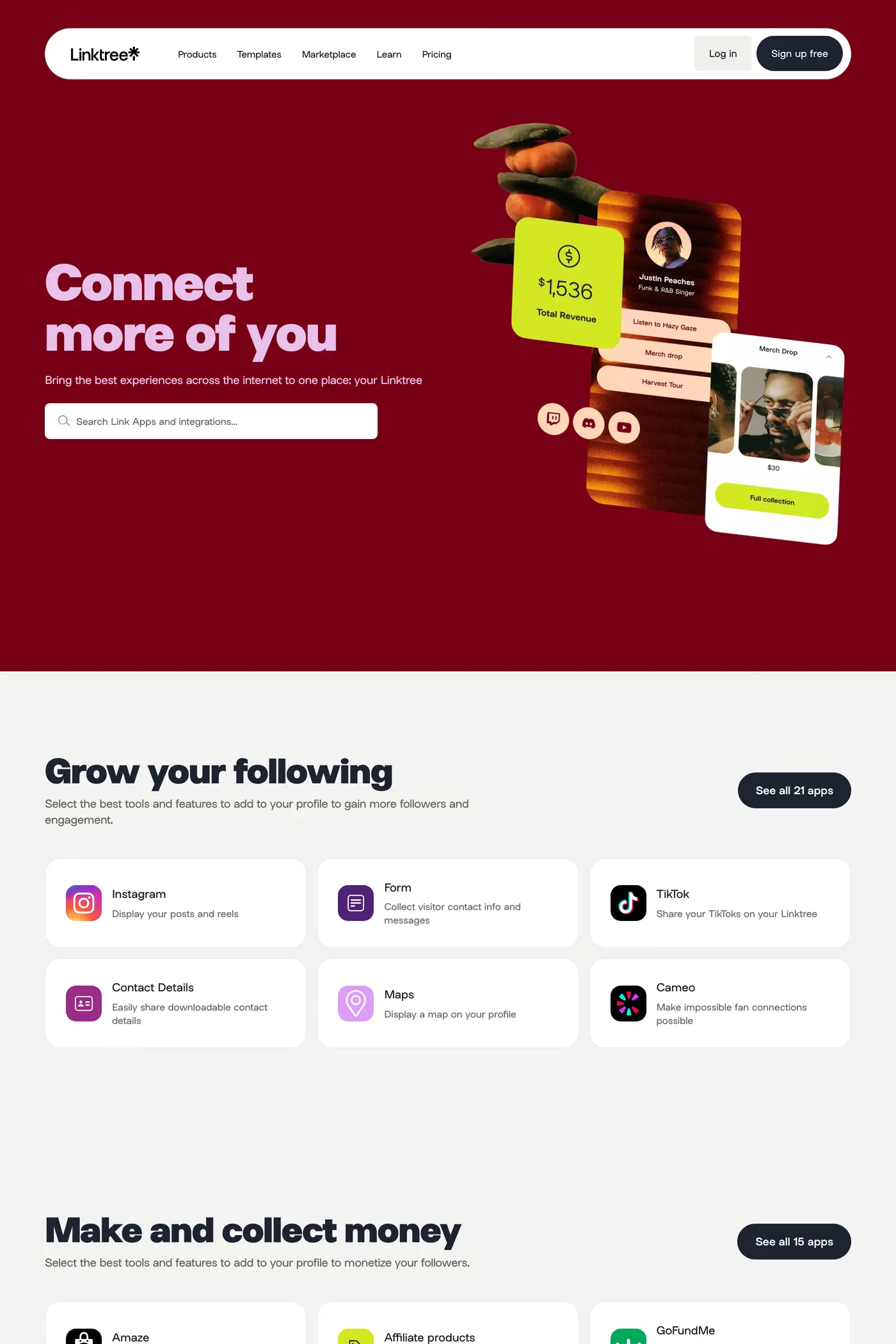 Linktree — screenshot of the integrations page