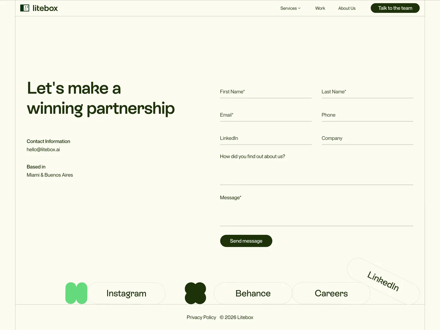 Litebox — screenshot of the contact page
