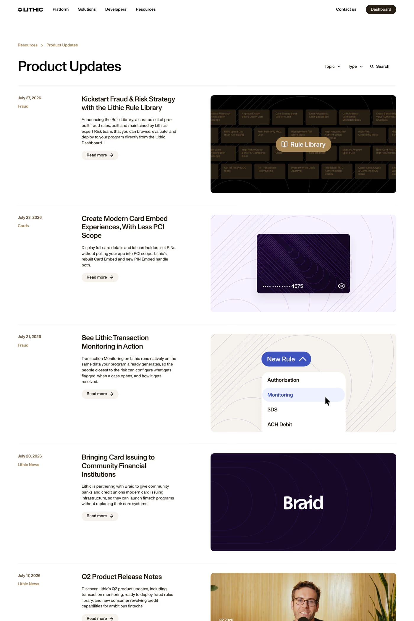 Lithic changelog page