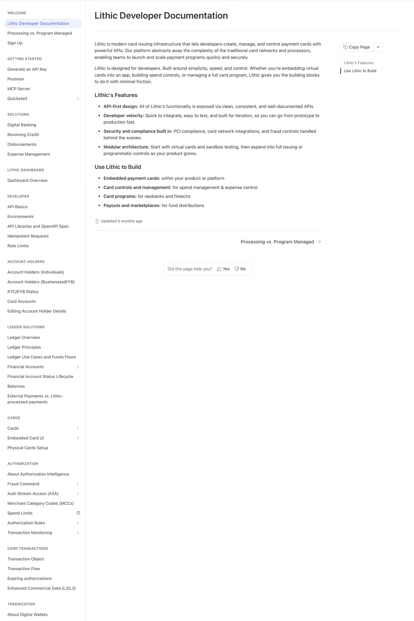 Lithic — screenshot of the docs page