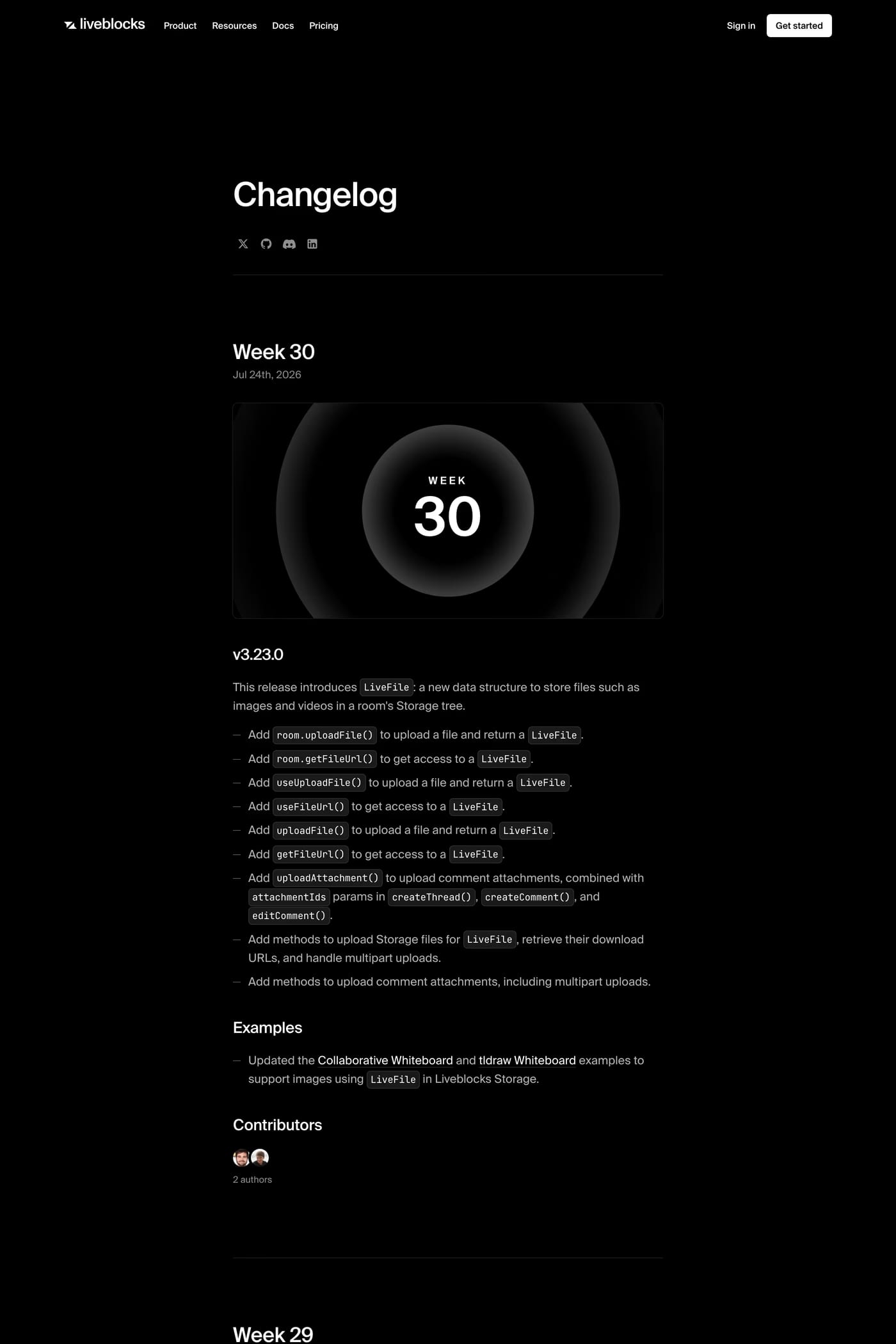Liveblocks — screenshot of the changelog page