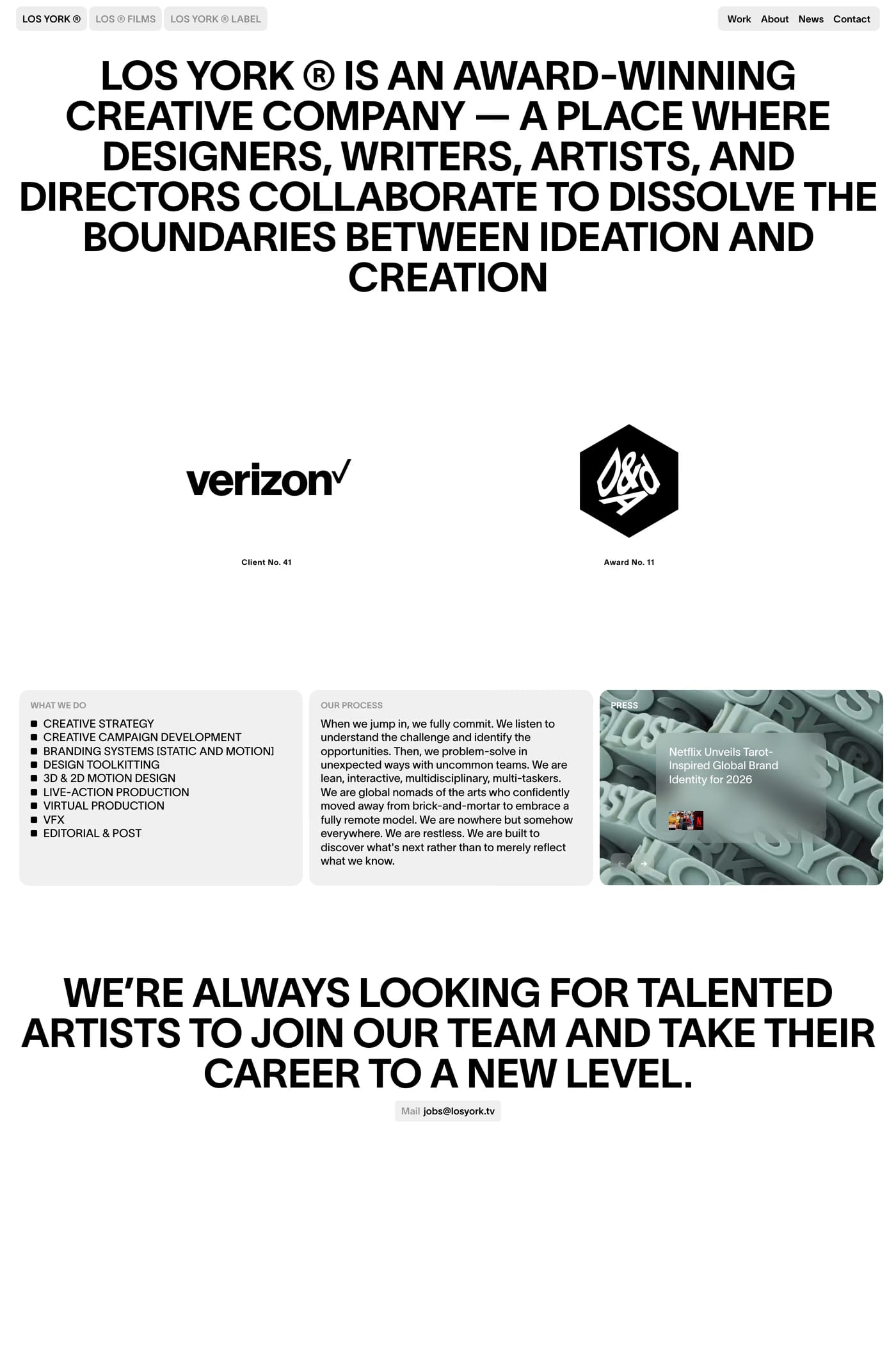 Los York — screenshot of the about page
