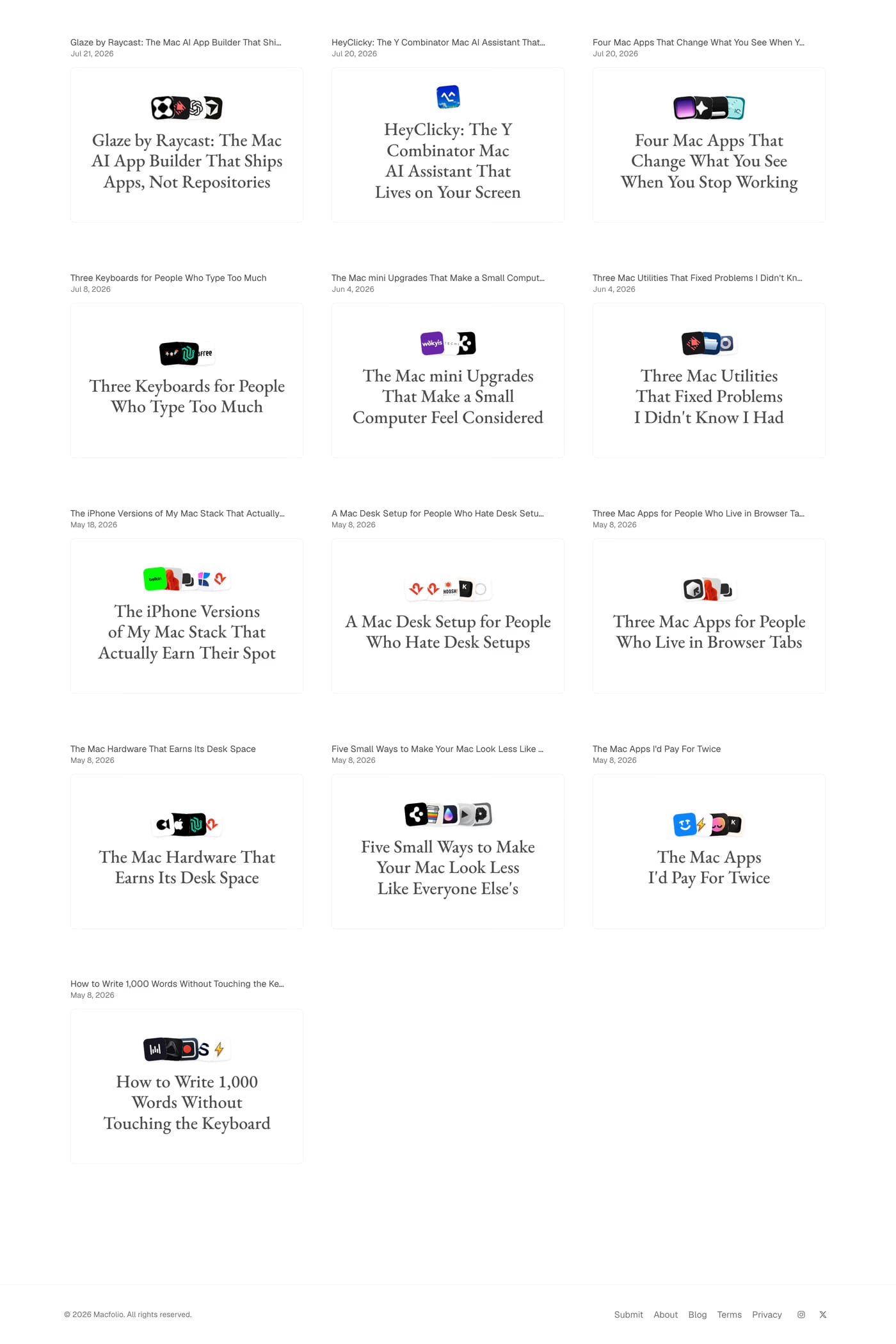 Macfolio — screenshot of the blog page