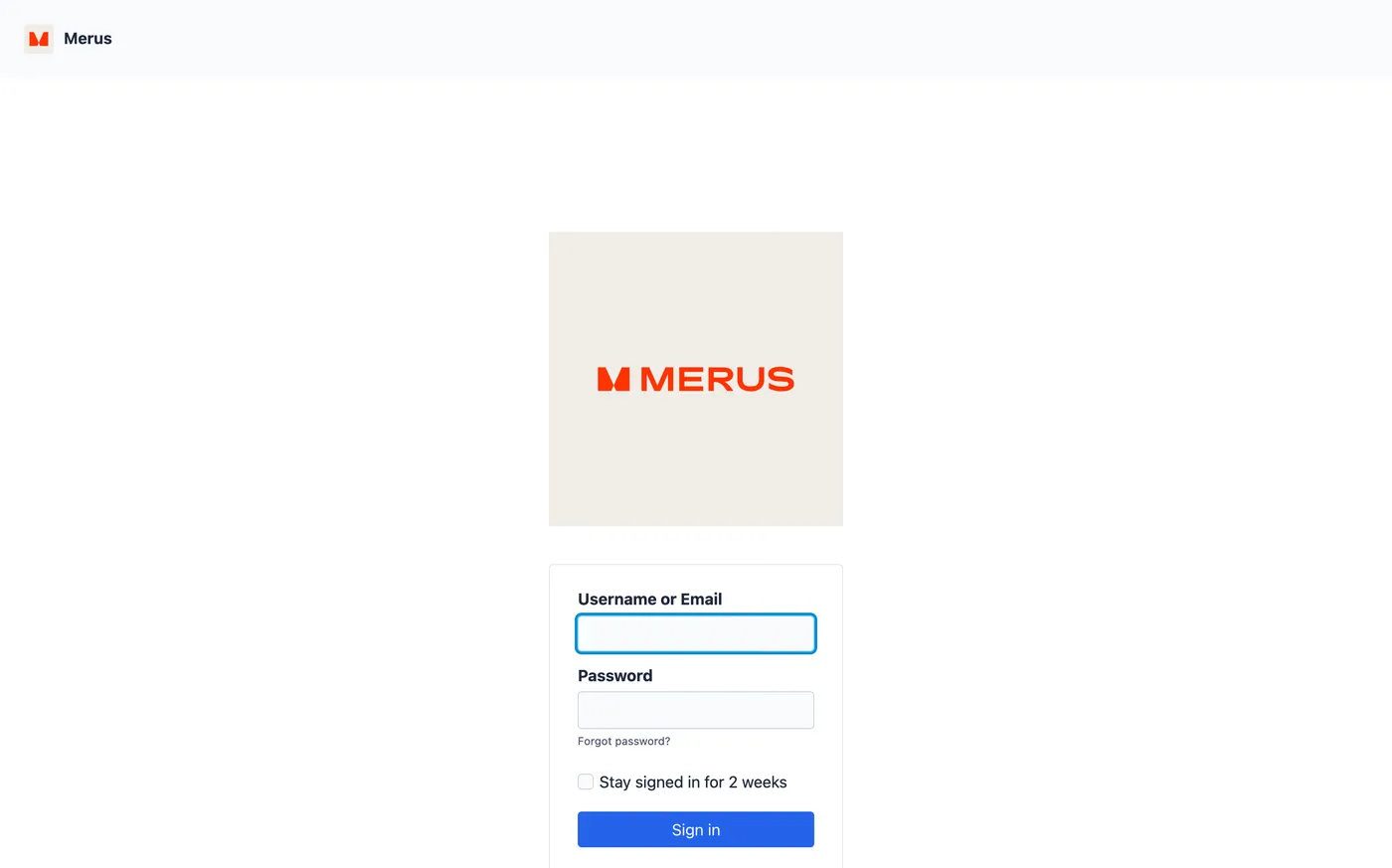 Merus — screenshot of the login page