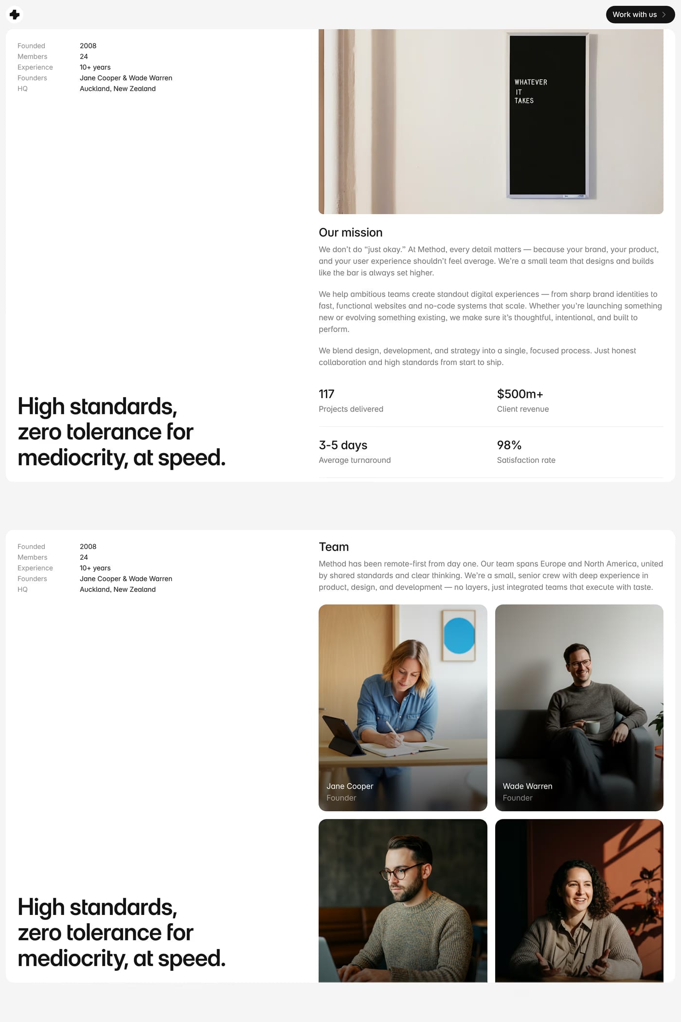 Method — screenshot of the about page