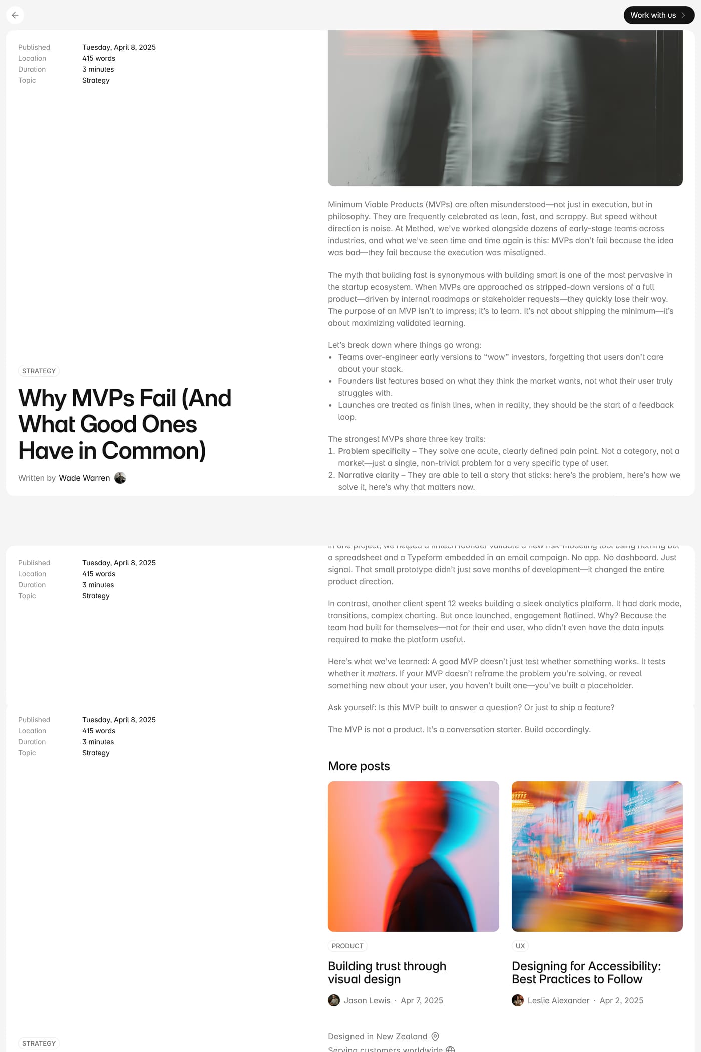 Method — screenshot of the blog page