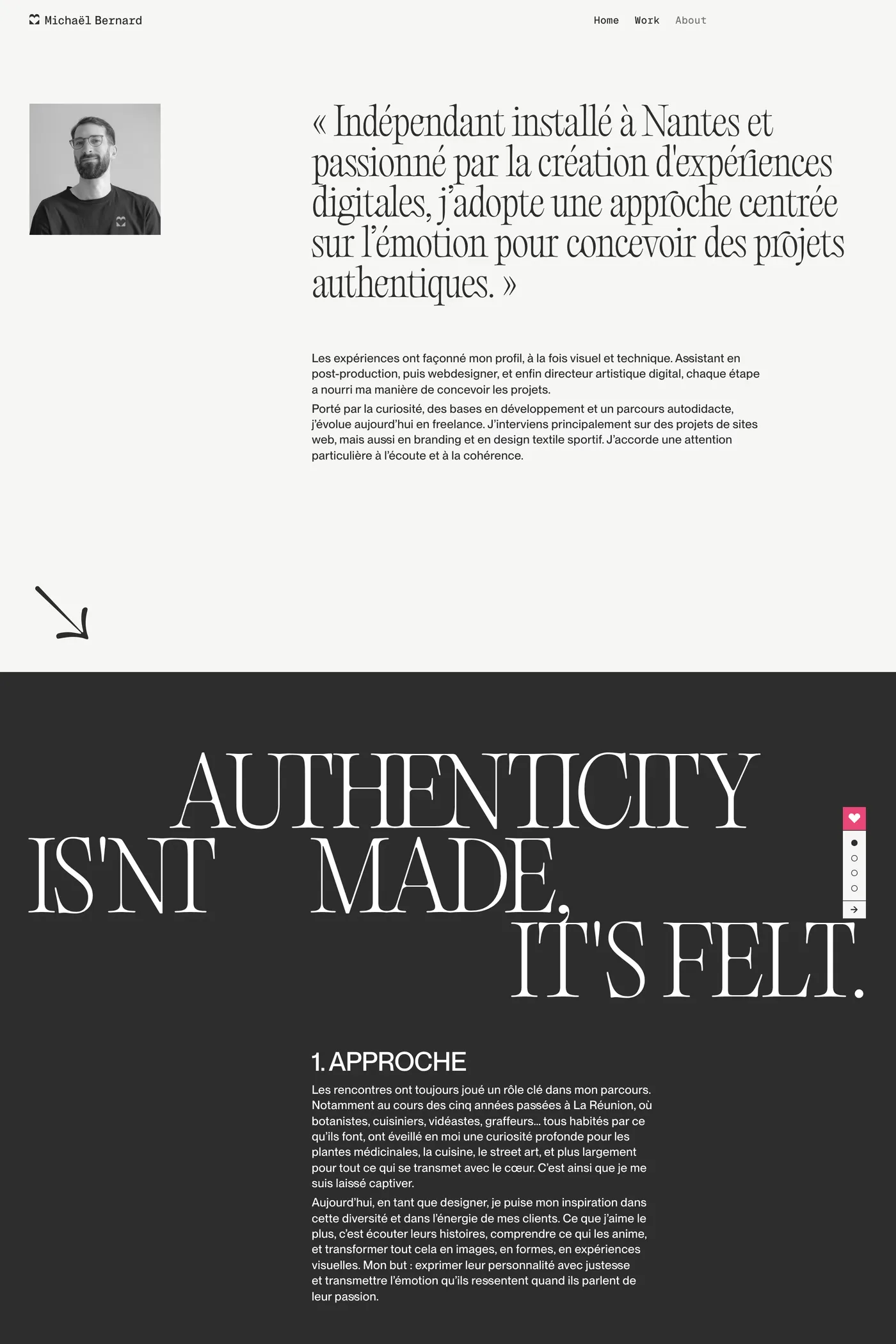 Michaël Bernard — screenshot of the about page