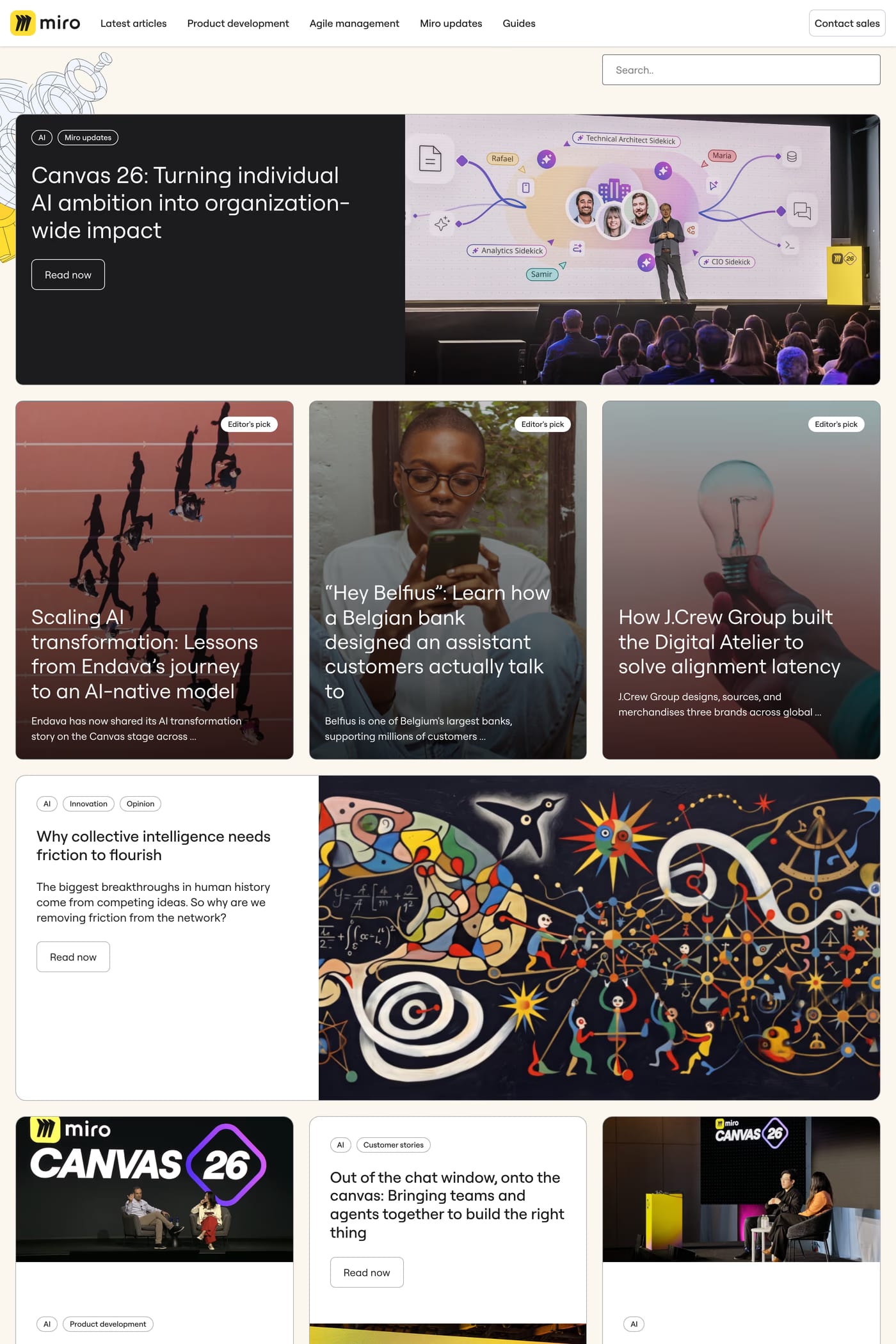 Miro Intelligent Canvas — screenshot of the blog page