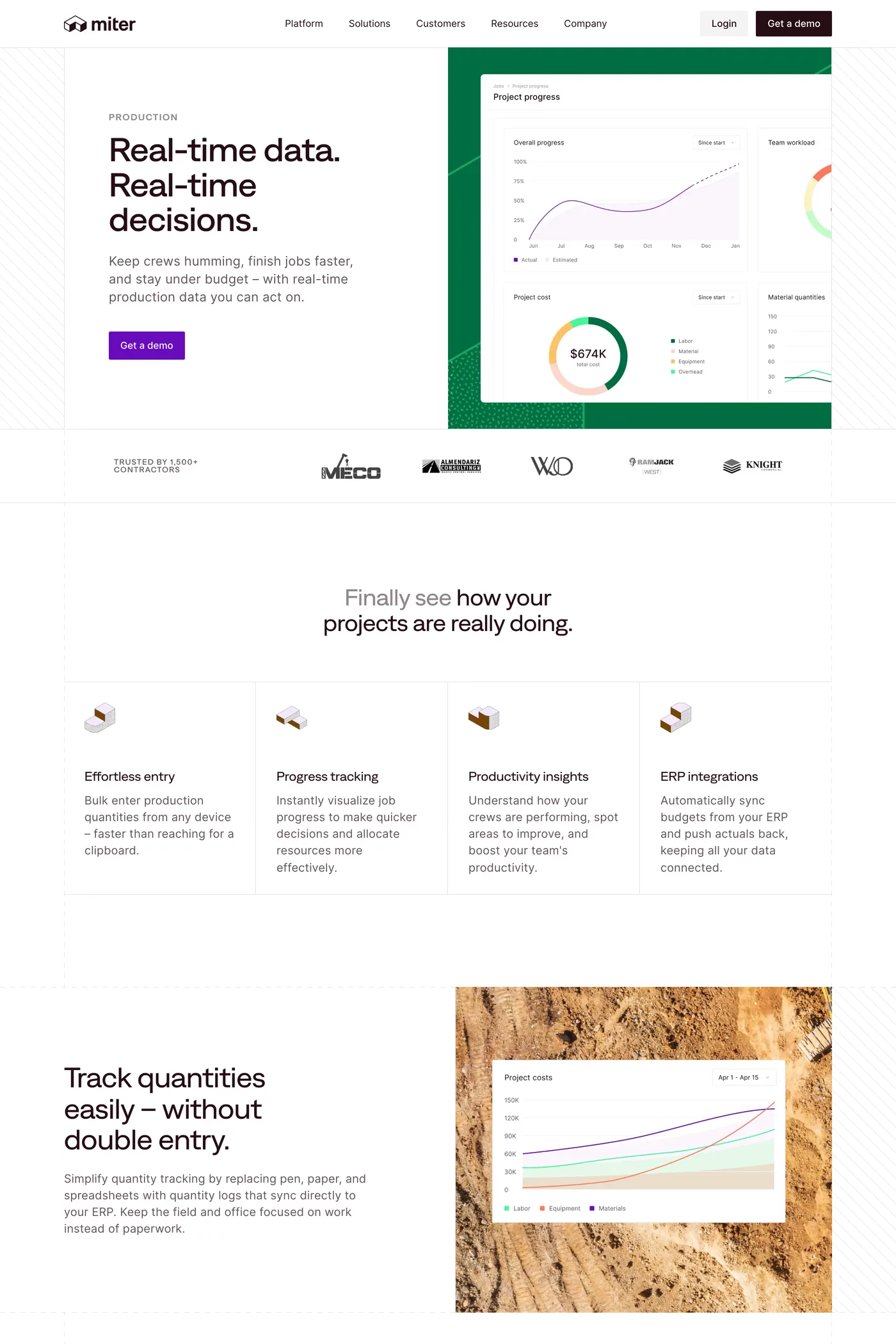 Miter — screenshot of the features page