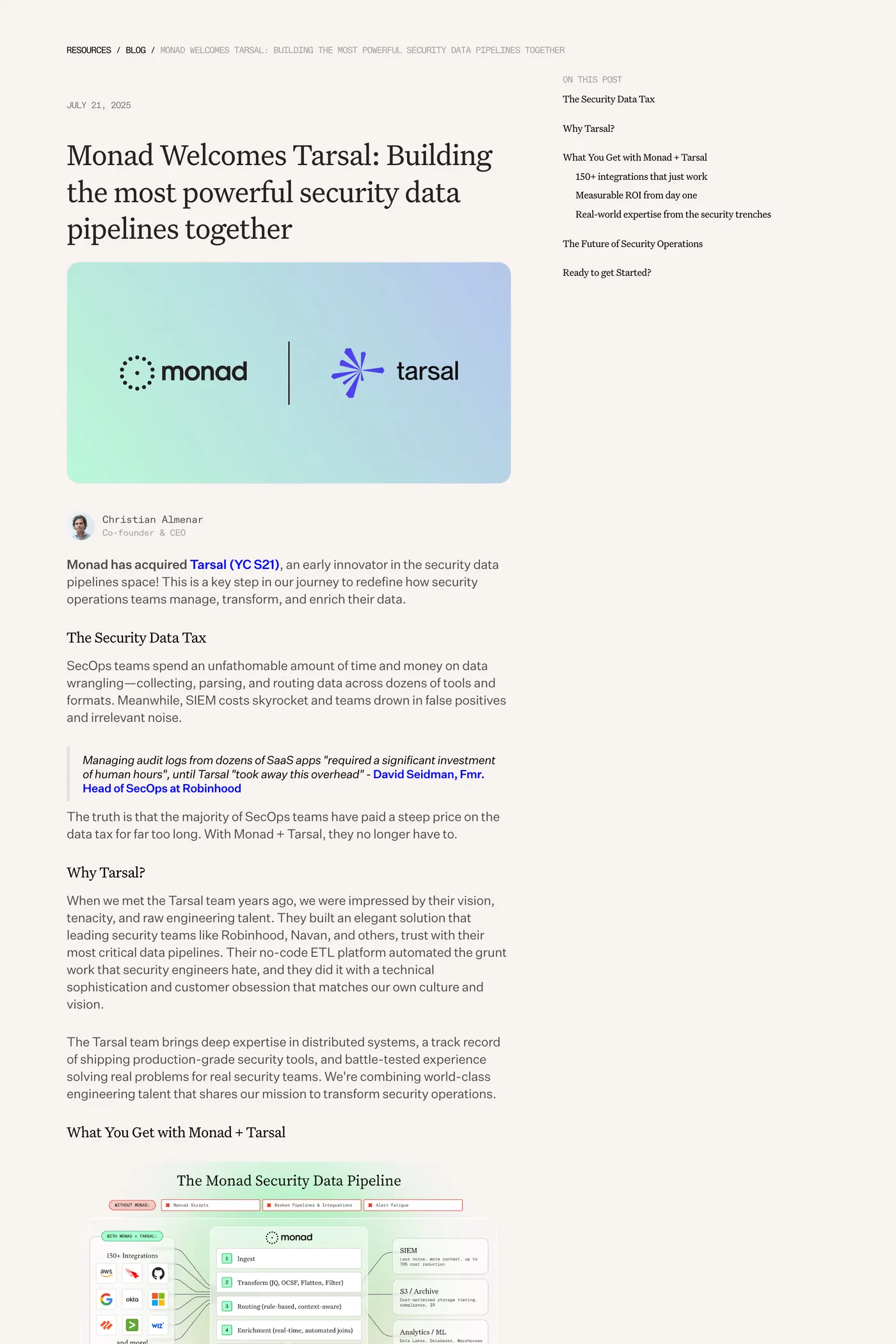 Monad — screenshot of the blog page