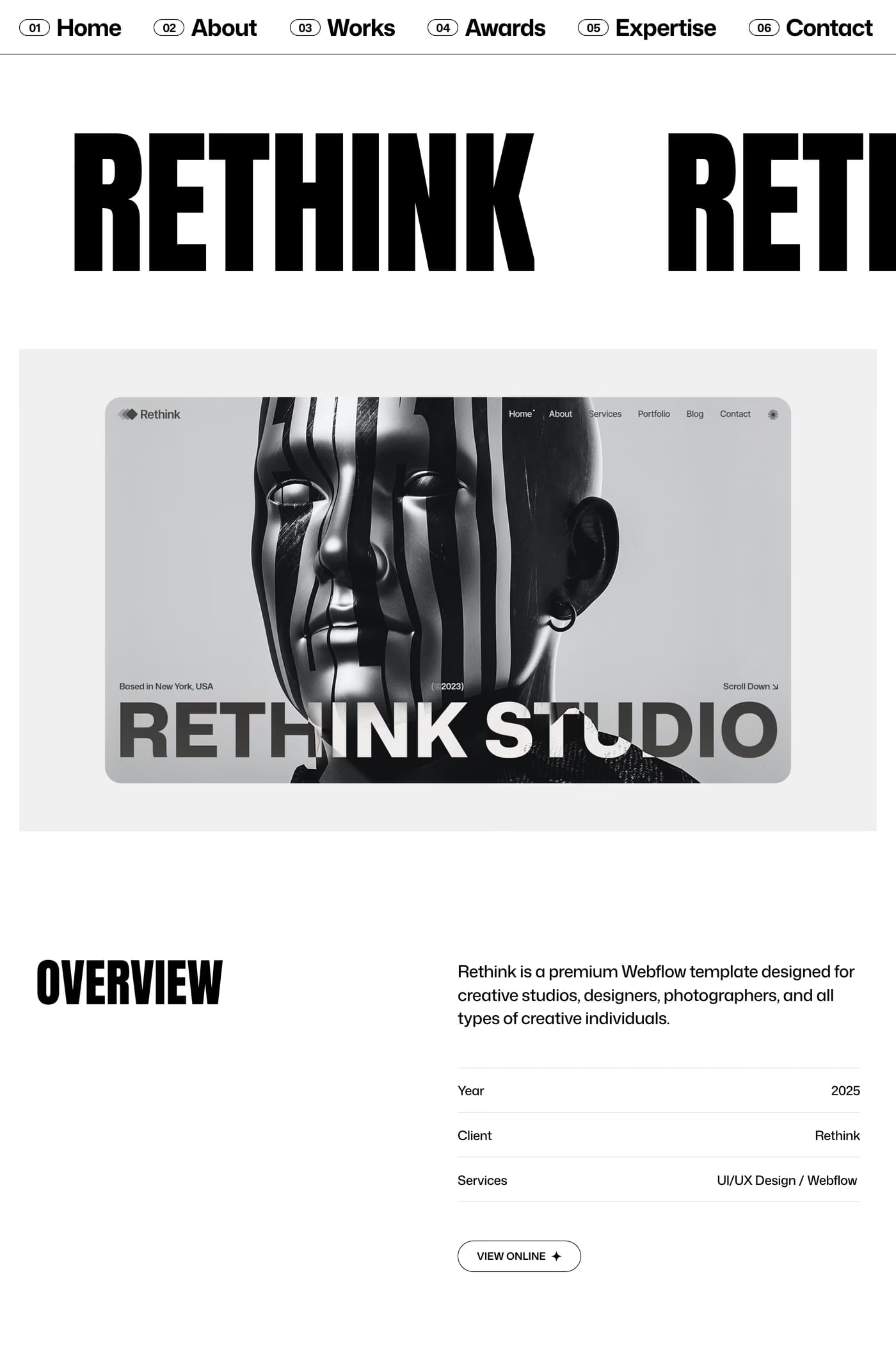 Moore — screenshot of the work page