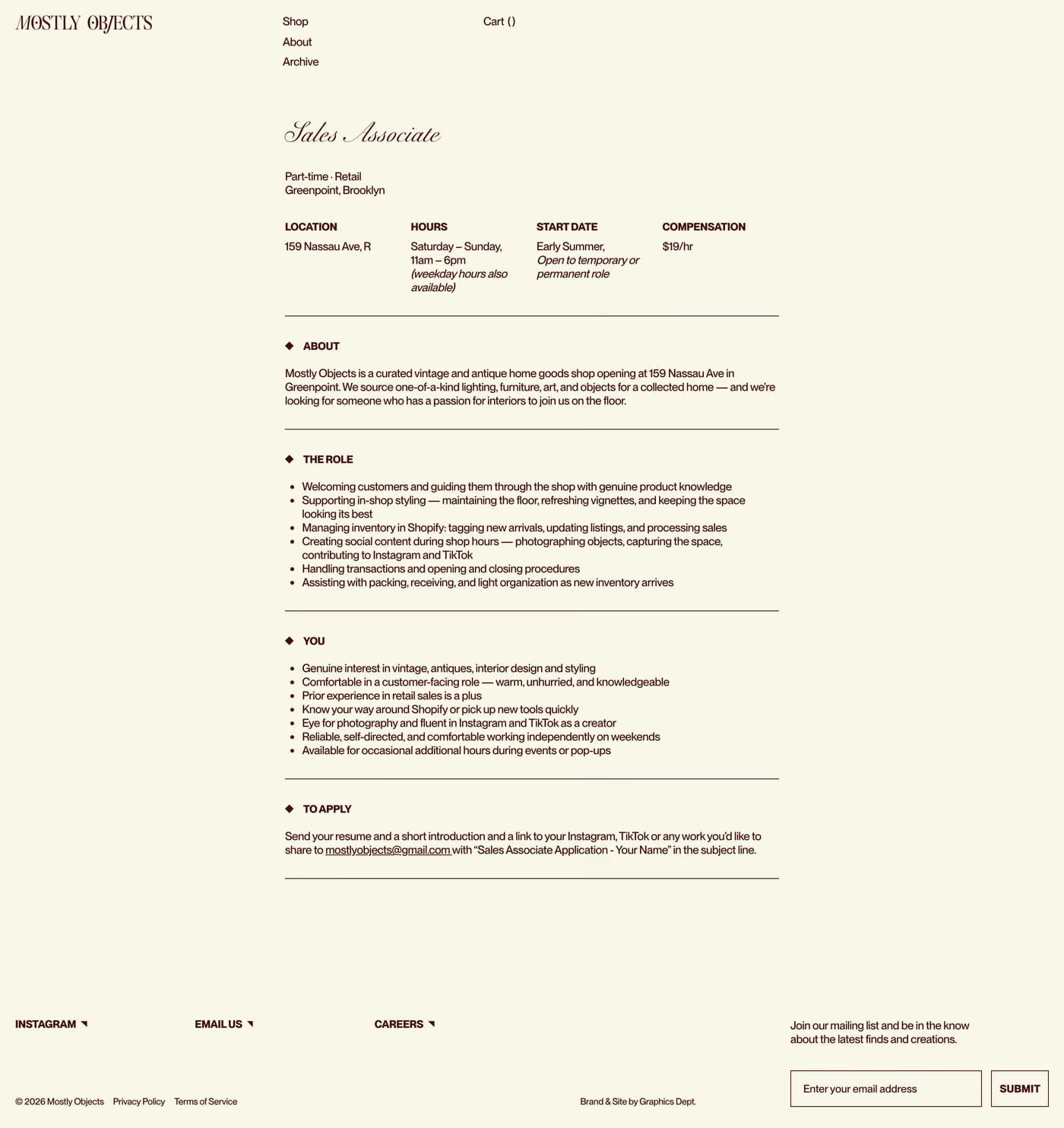 Mostly Objects — screenshot of the careers page