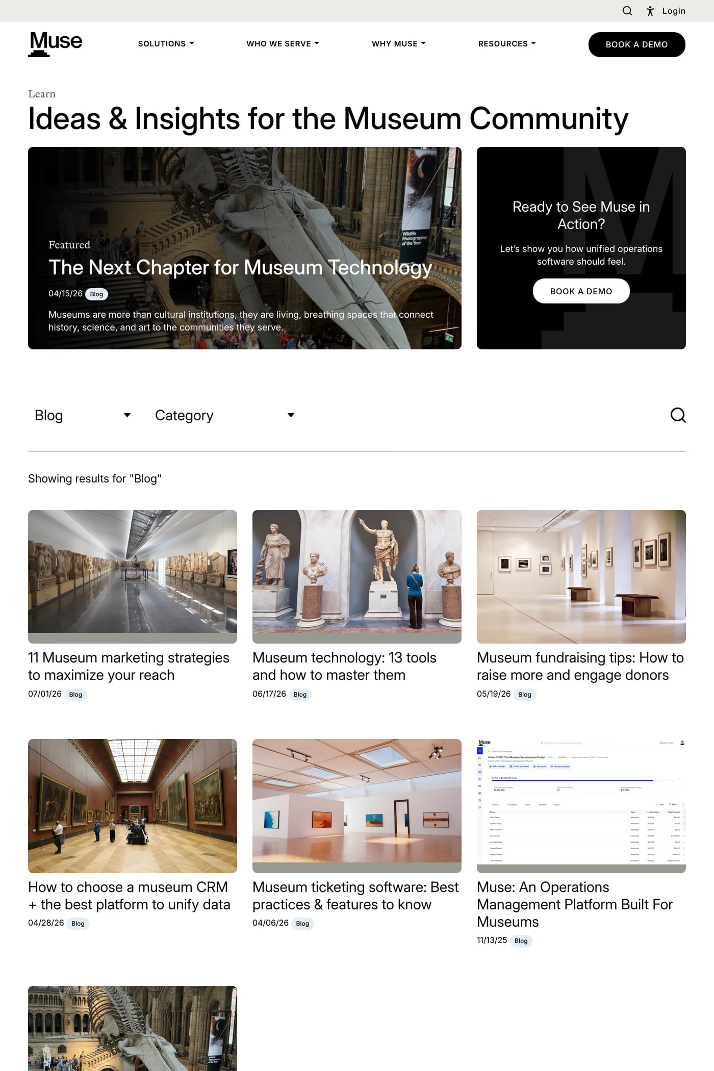 Muse — screenshot of the blog page